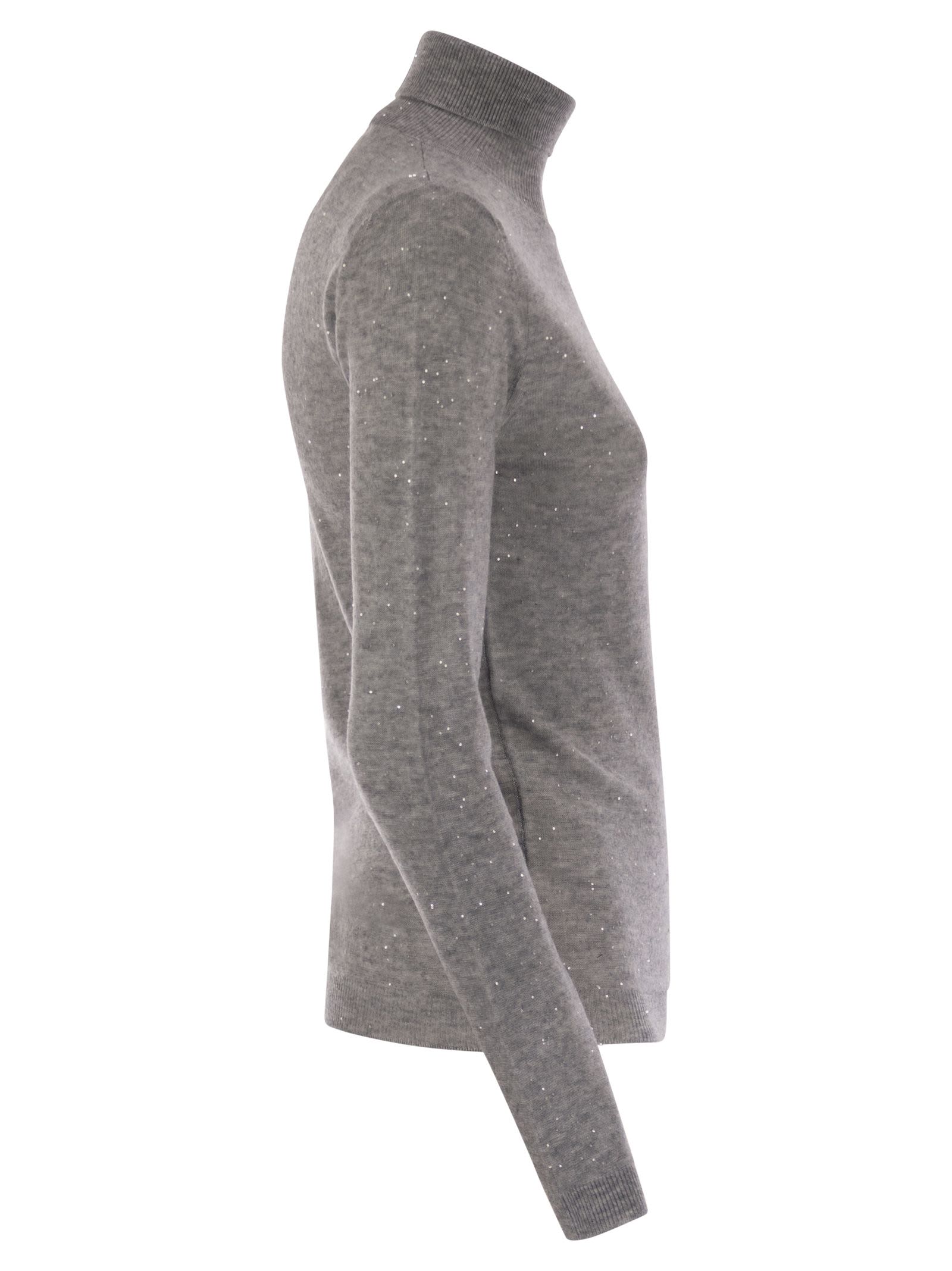 Fabiana Filippi High-necked Wool Sweater With Sequins In Gray