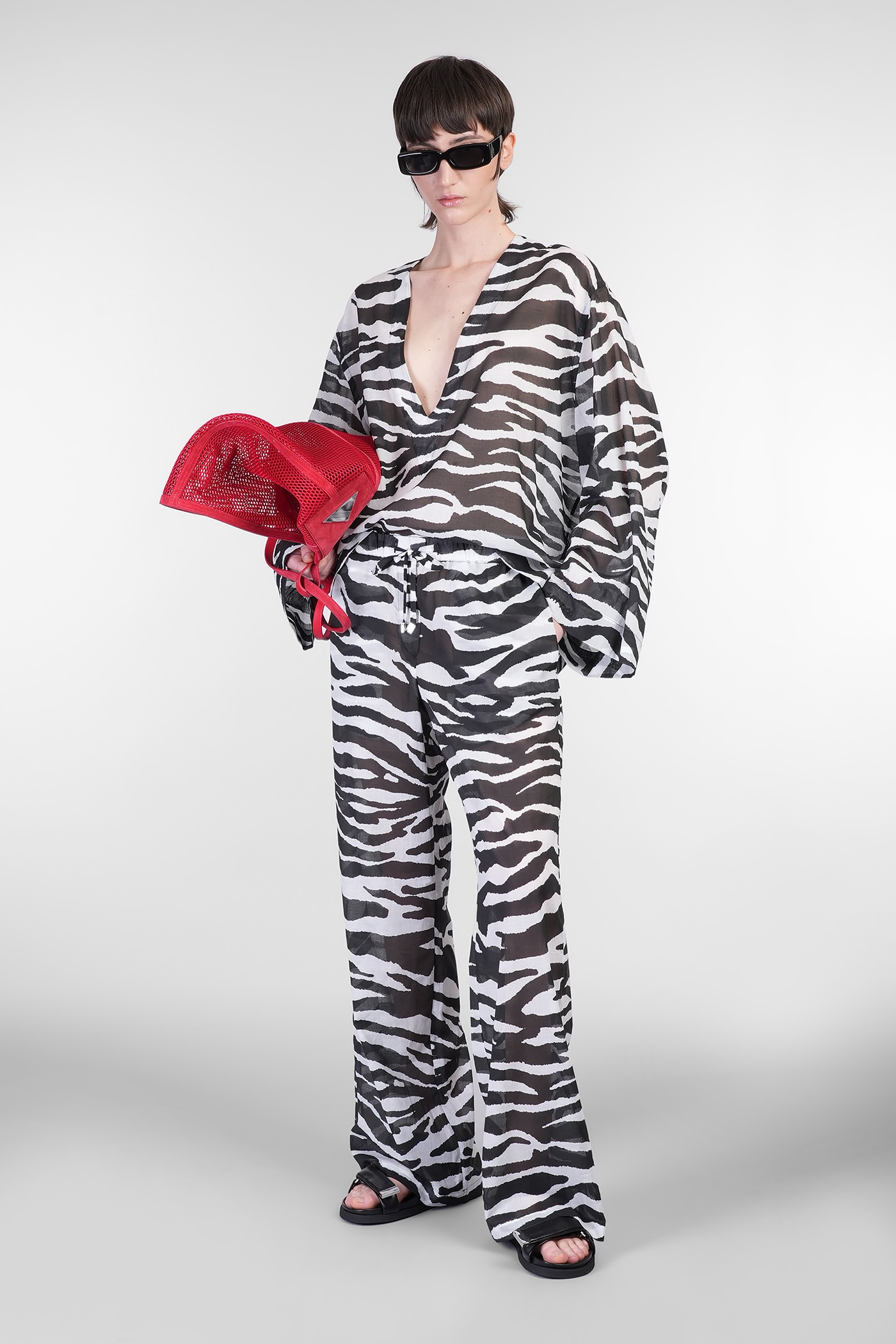 Attico Blouse In White Cotton In Animal Print