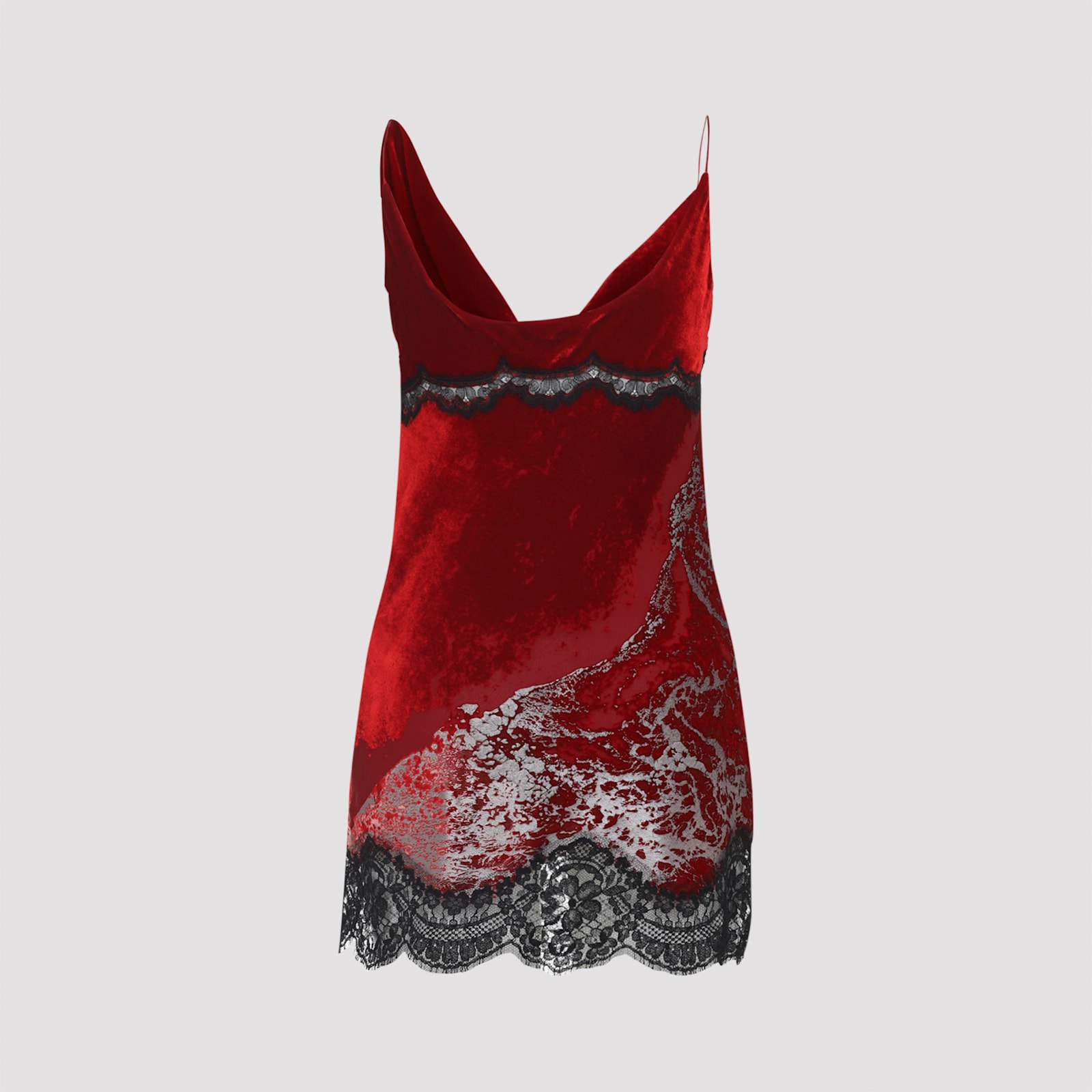 Roberto Cavalli Asymmetric Hem Draped Neckline Velvet Dress In Red