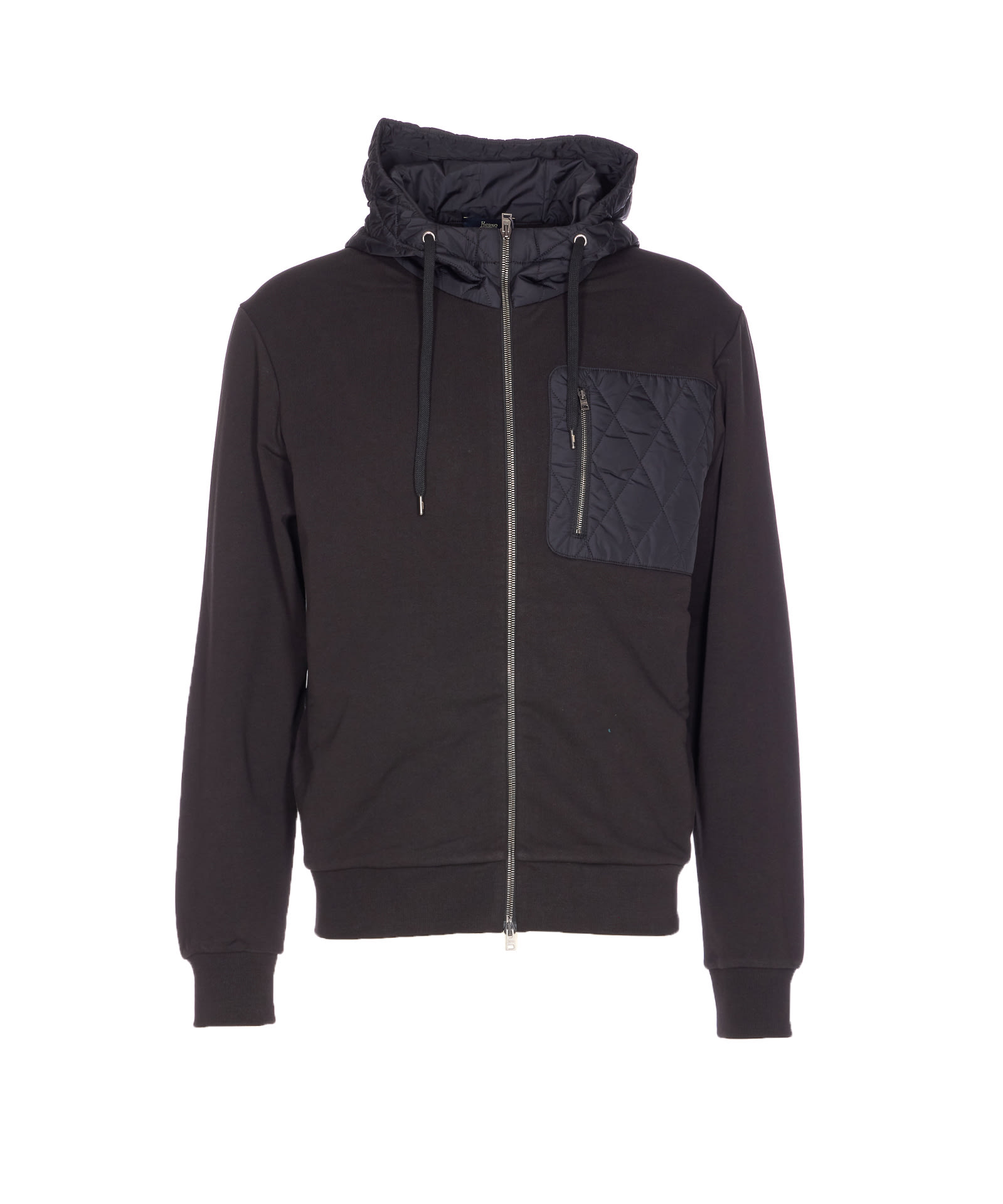 Herno Quilted Hoodie With Drawstring And Long Sleeves In Black