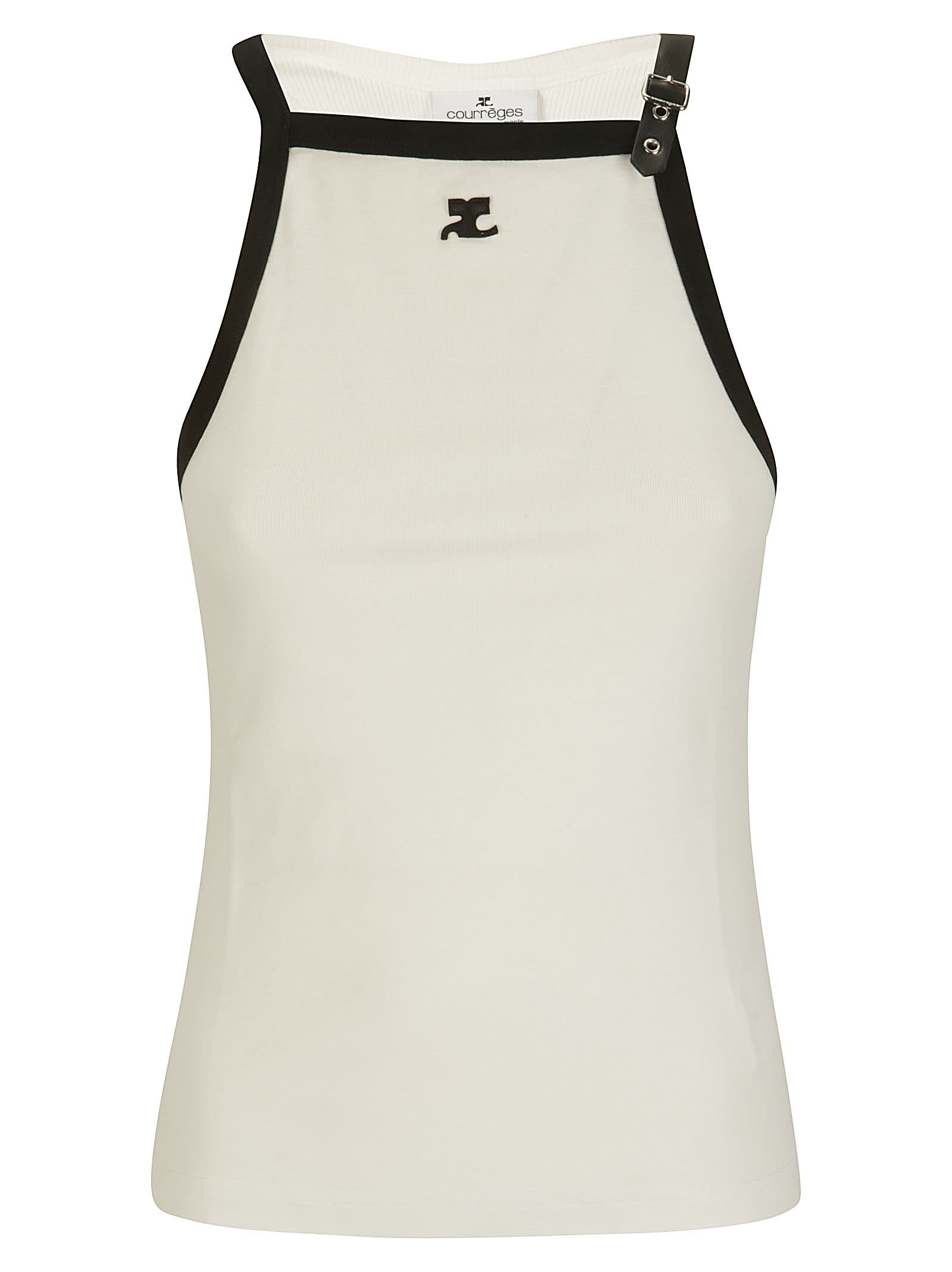 Shop Courrèges Buckle Contrast Tank Top In Heritage White/black
