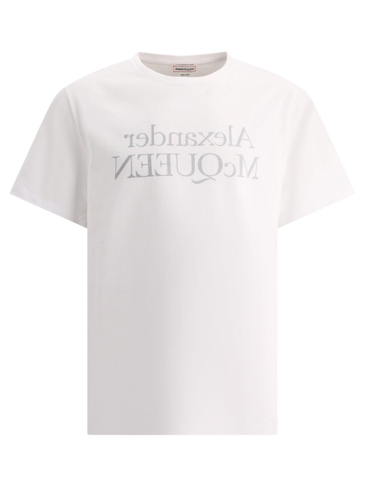 Shop Alexander Mcqueen Reflective Logo Printed T-shirt In White