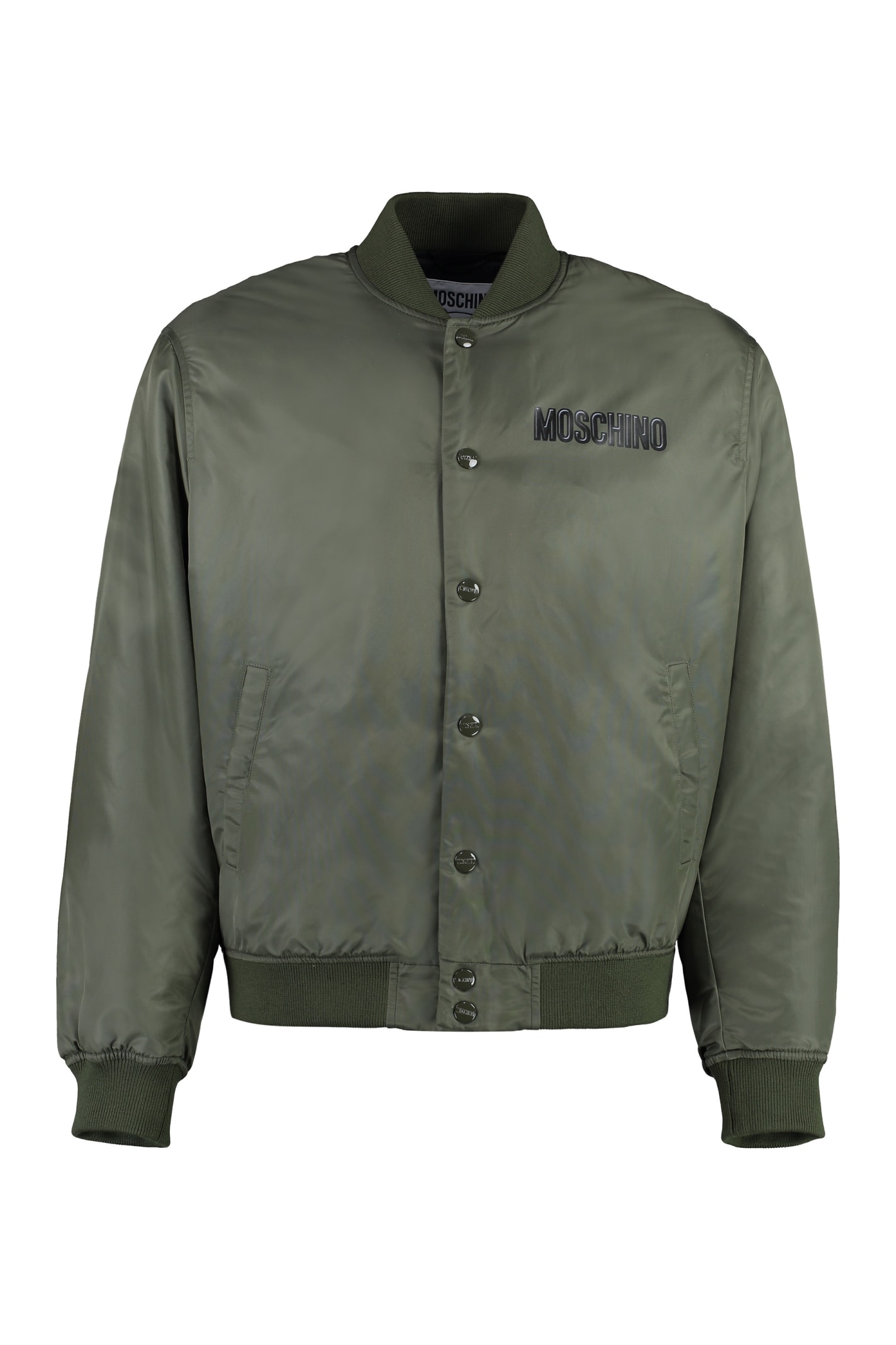 Shop Moschino Nylon Bomber Jacket In Green