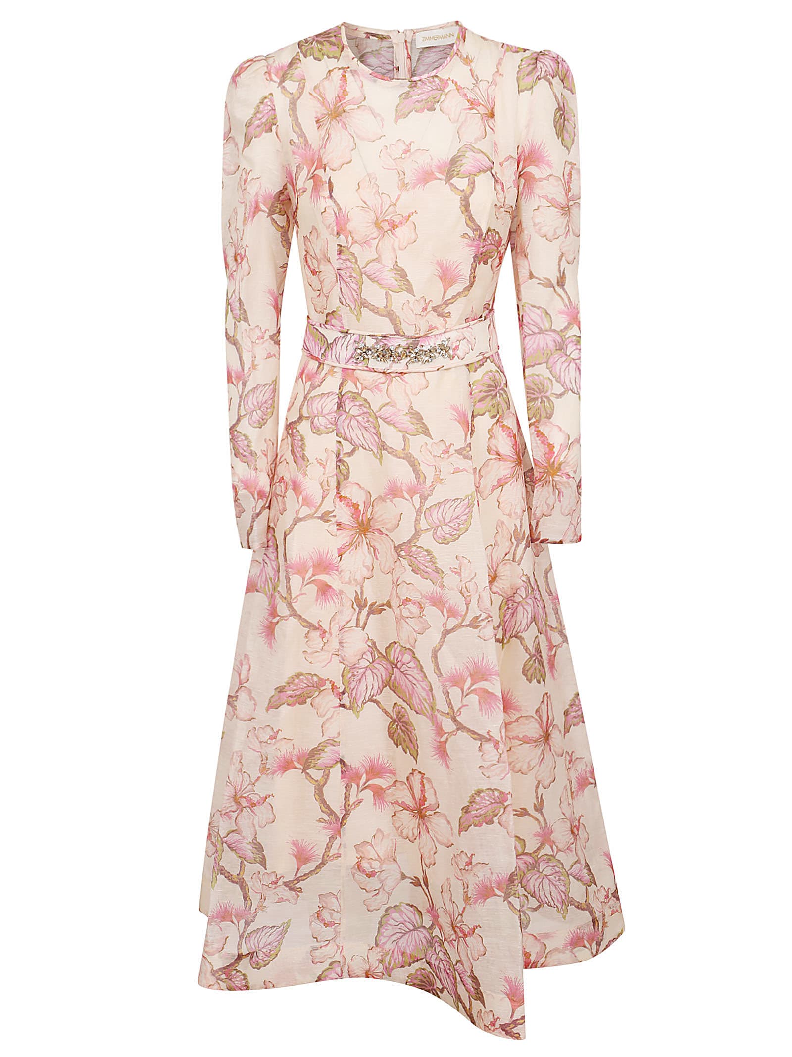 Shop Zimmermann Matchmaker Floral Midi Dress In Corhi Coral Hibiscus