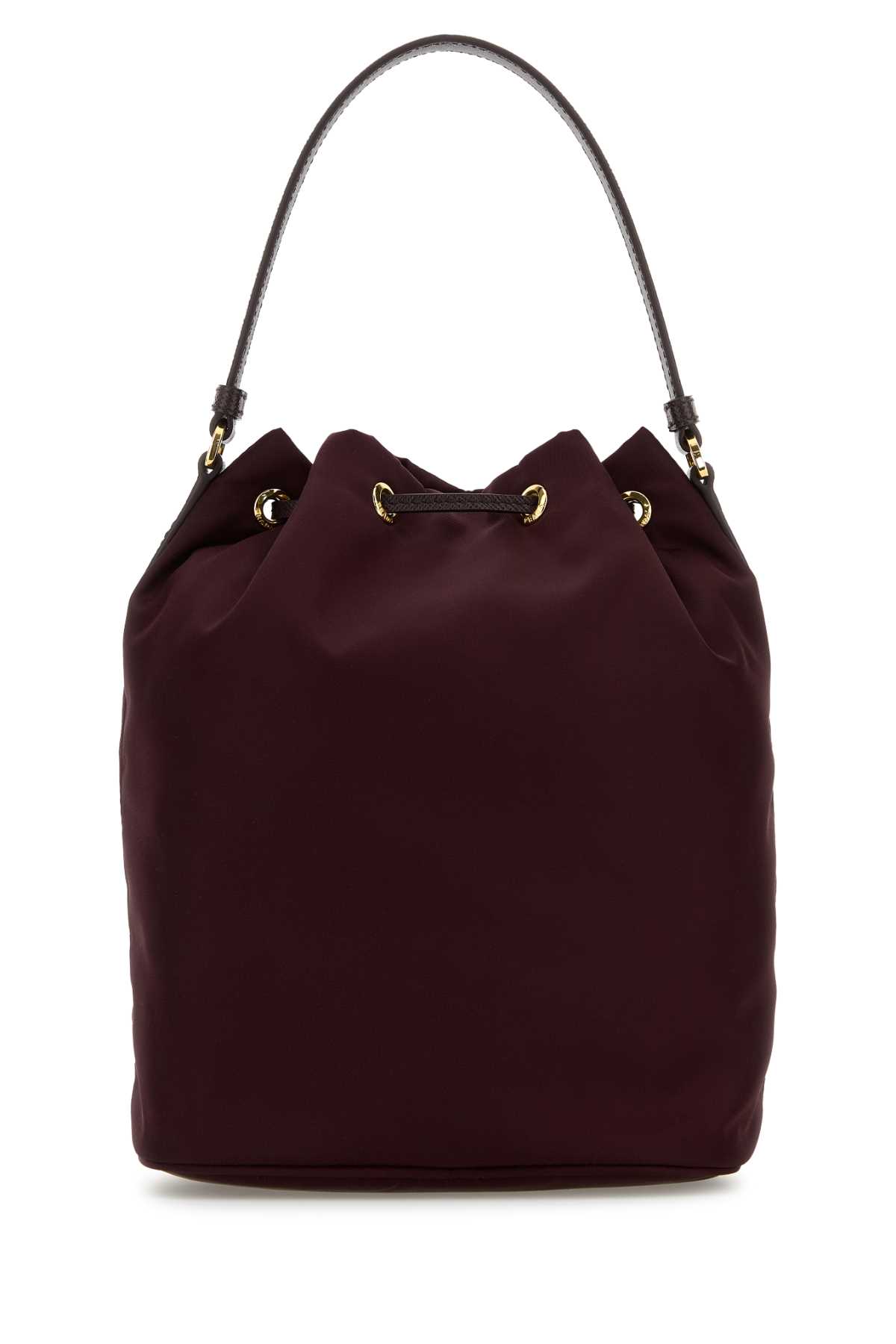 Prada Nylon Bucket Bag Leather Strap In Burgundy