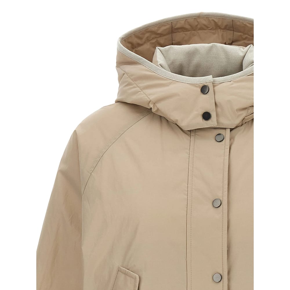 Brunello Cucinelli Hooded Down Jacket Featuring Front Pockets In Neutral