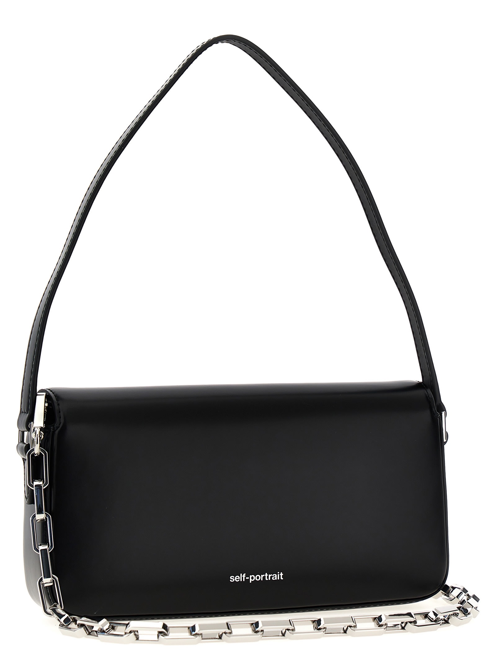 Shop Self-portrait Hand Bag In Black Leather