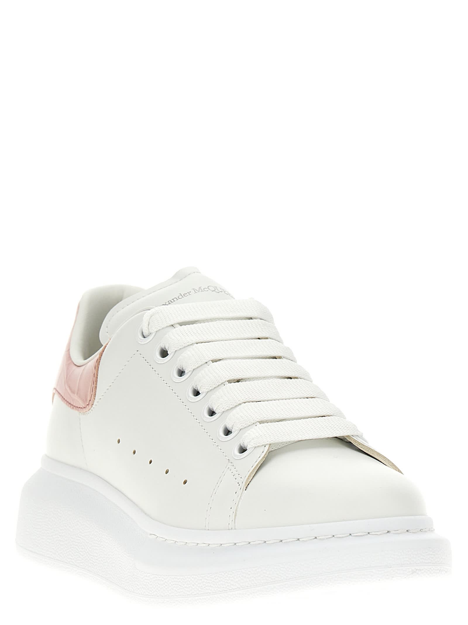 Alexander Mcqueen White Leather Sneakers With Powder Pink Suede Heel In Neutral