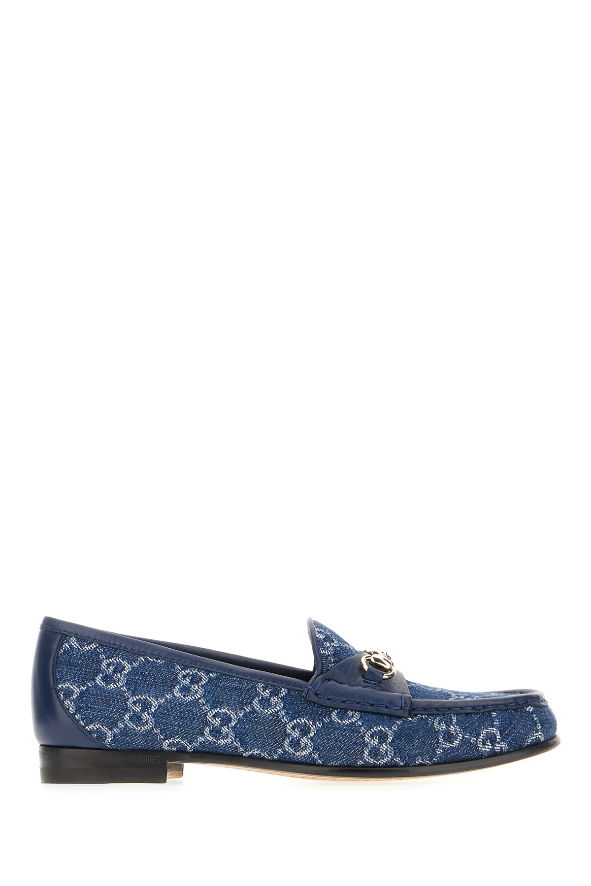 Gucci Denim Loafers With Embroidered Monogram Pattern In Blue