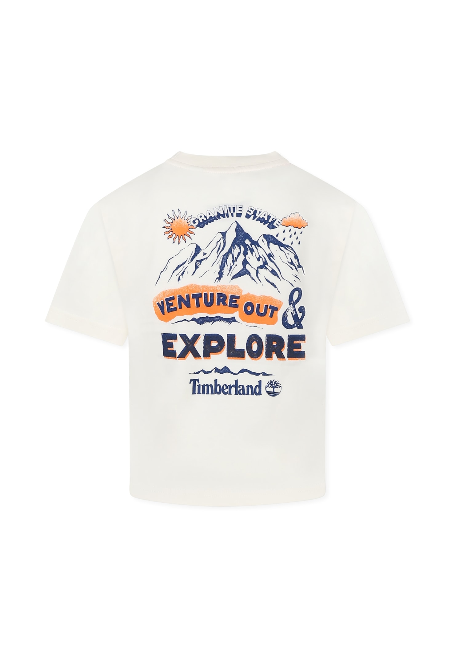 Timberland Ivory T-shirt For Boy With Logo And Landscape In Ivory