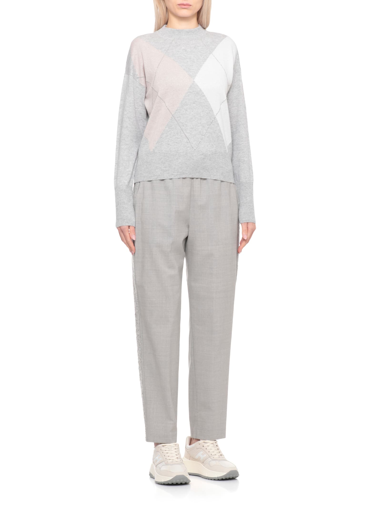 Peserico Argyle Knit Sweater Ribbed Cuffs In Multi