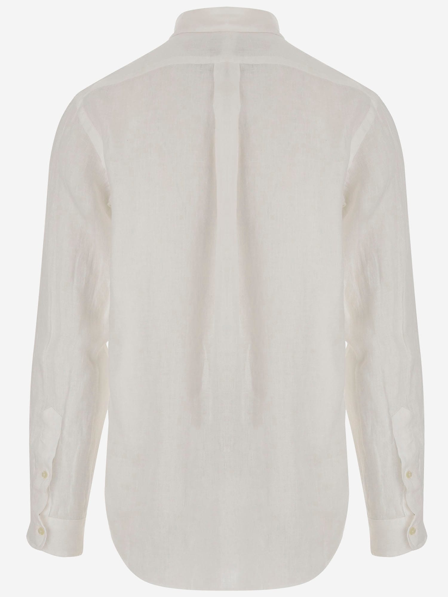 Ralph Lauren Linen Shirt With Logo In Ceramic White