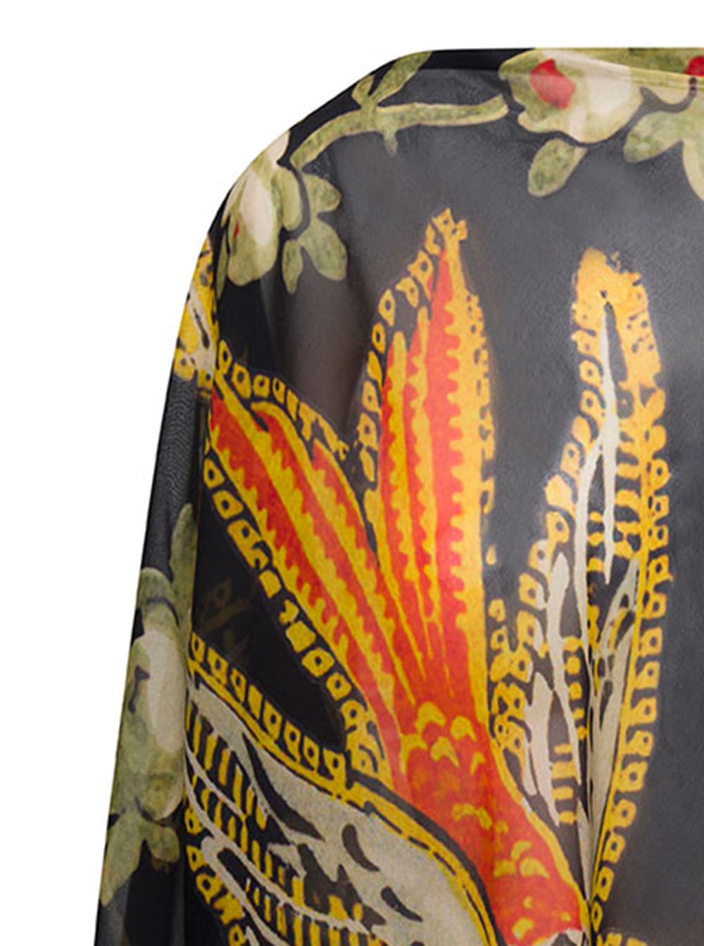 Shop Etro Black Cape With Straight Neckline And Graphic Print In Silk Woman  In Multicolor