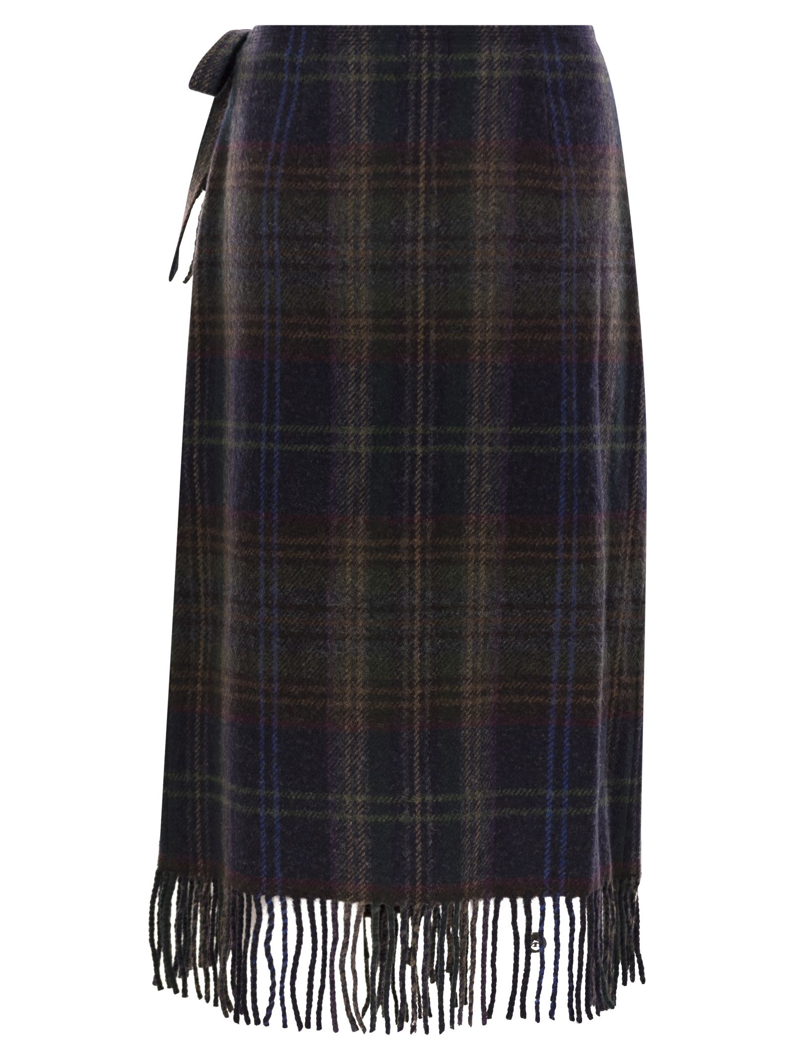 Shop Polo Ralph Lauren Fringed Wrap Skirt In Blue/brown