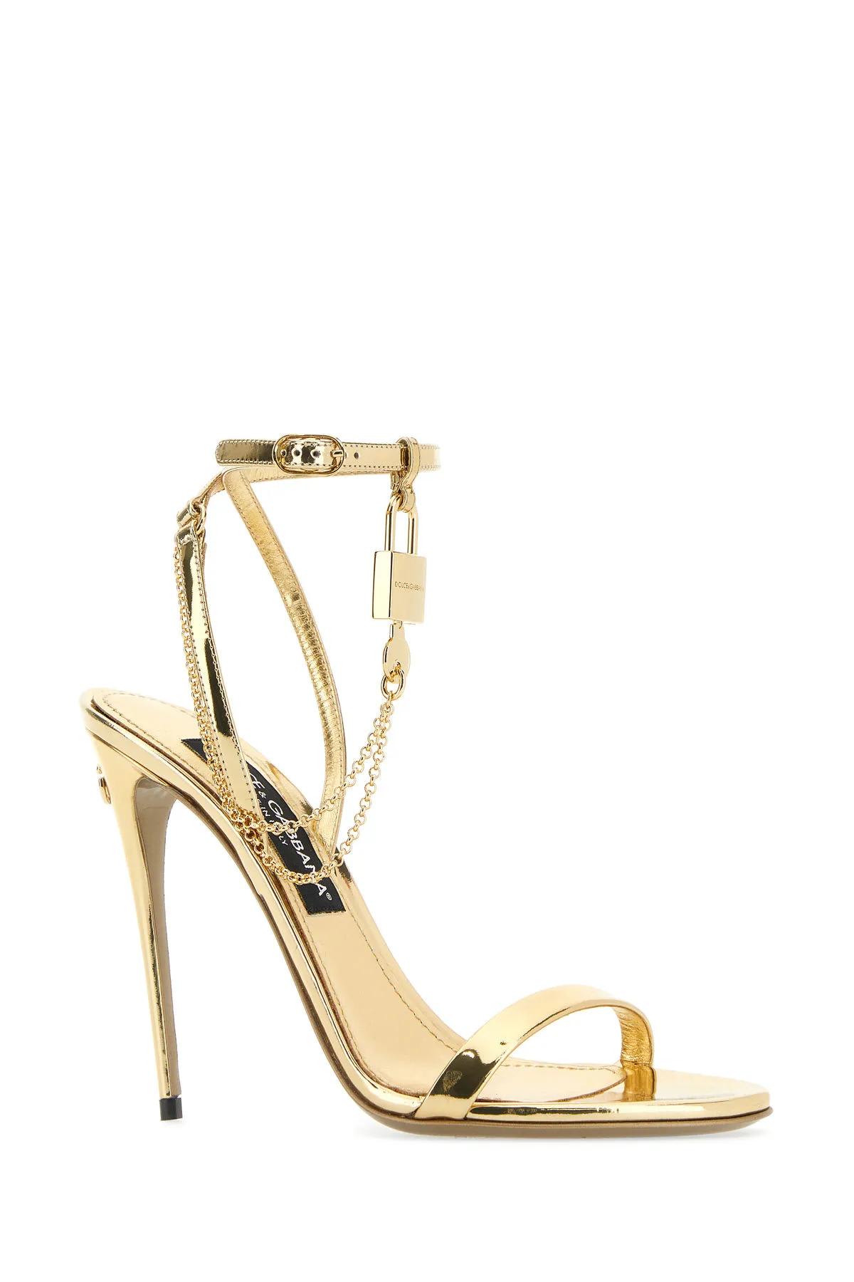 Shop Dolce & Gabbana Gold Leather Keira Sandals In Golden