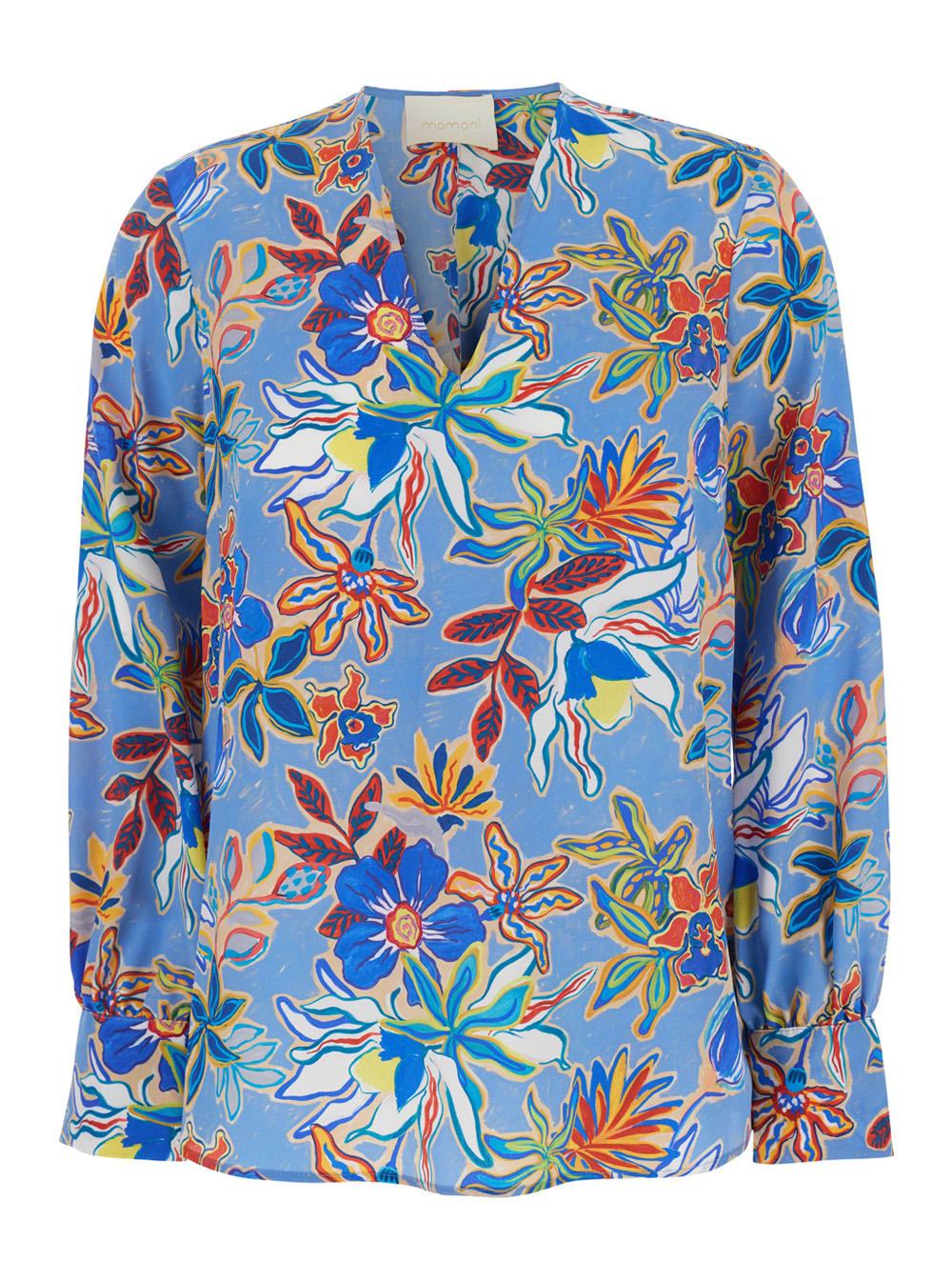 Momonì Light Blue Blouse With All-over Floral Motif In Silk Woman