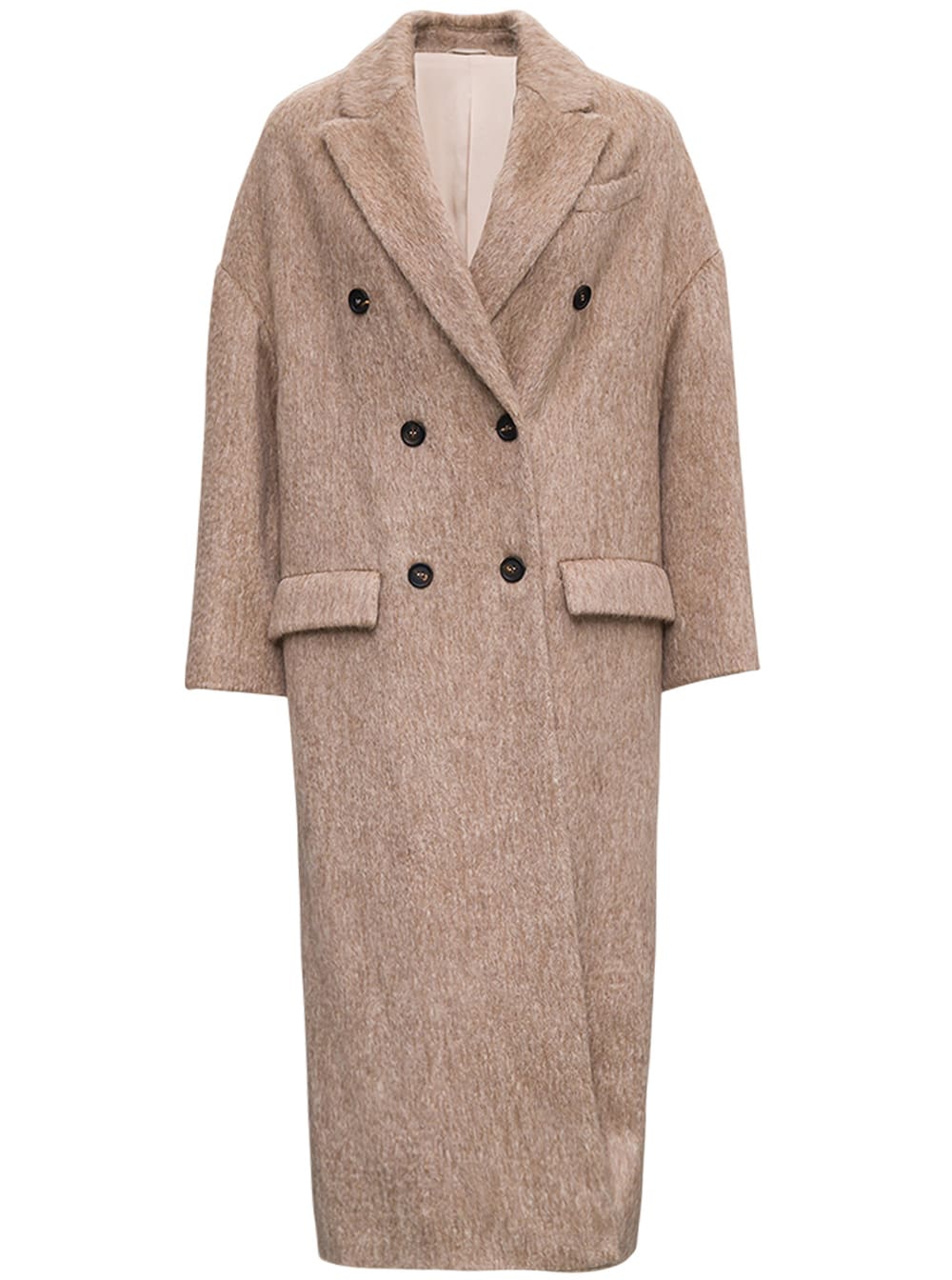 Brunello Cucinelli Double-breasted Long Coat In Brushed Wool