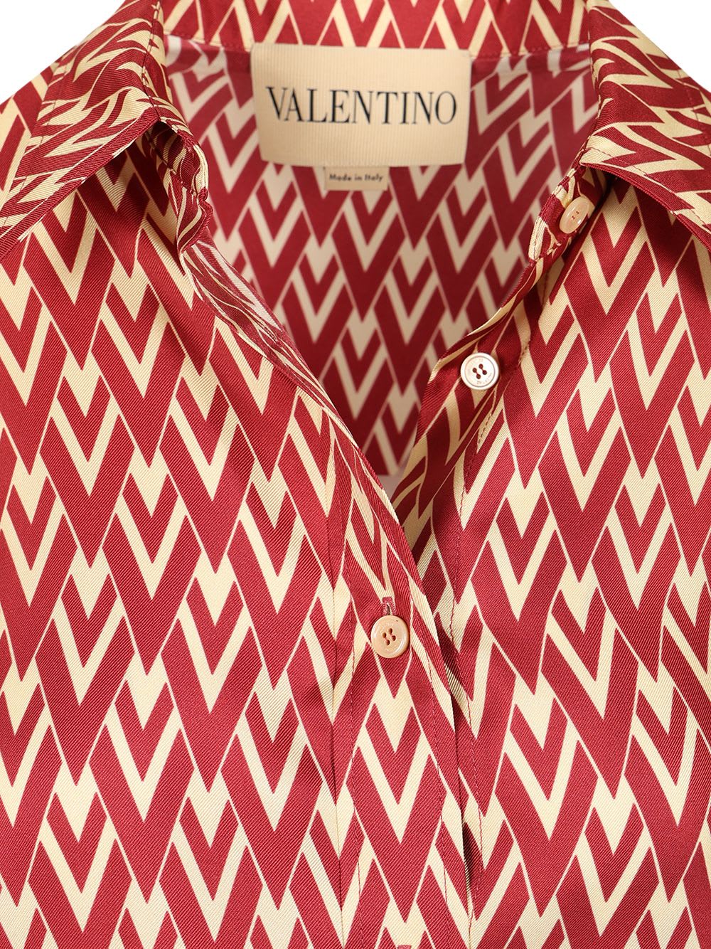 Valentino Geometric Print Collared Long Sleeve Shirt In Red