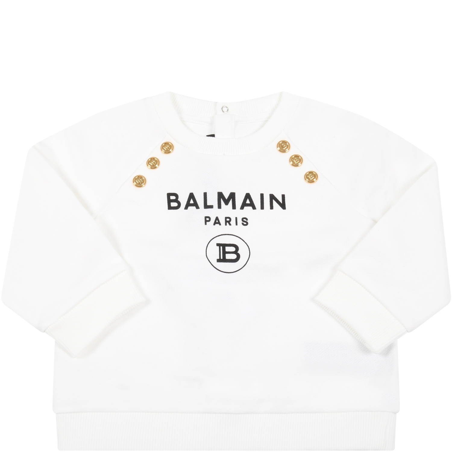 Balmain White Sweatshirt For Baby Girl With Logo