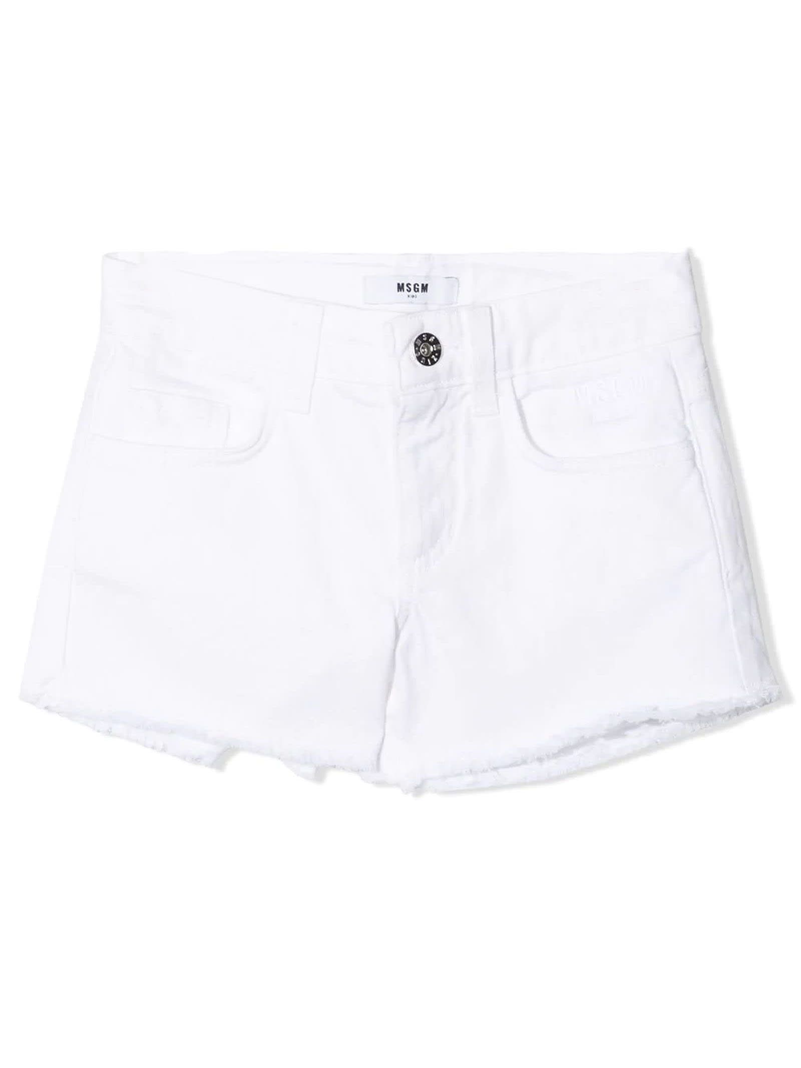 MSGM White Cotton-blend Denim Shorts