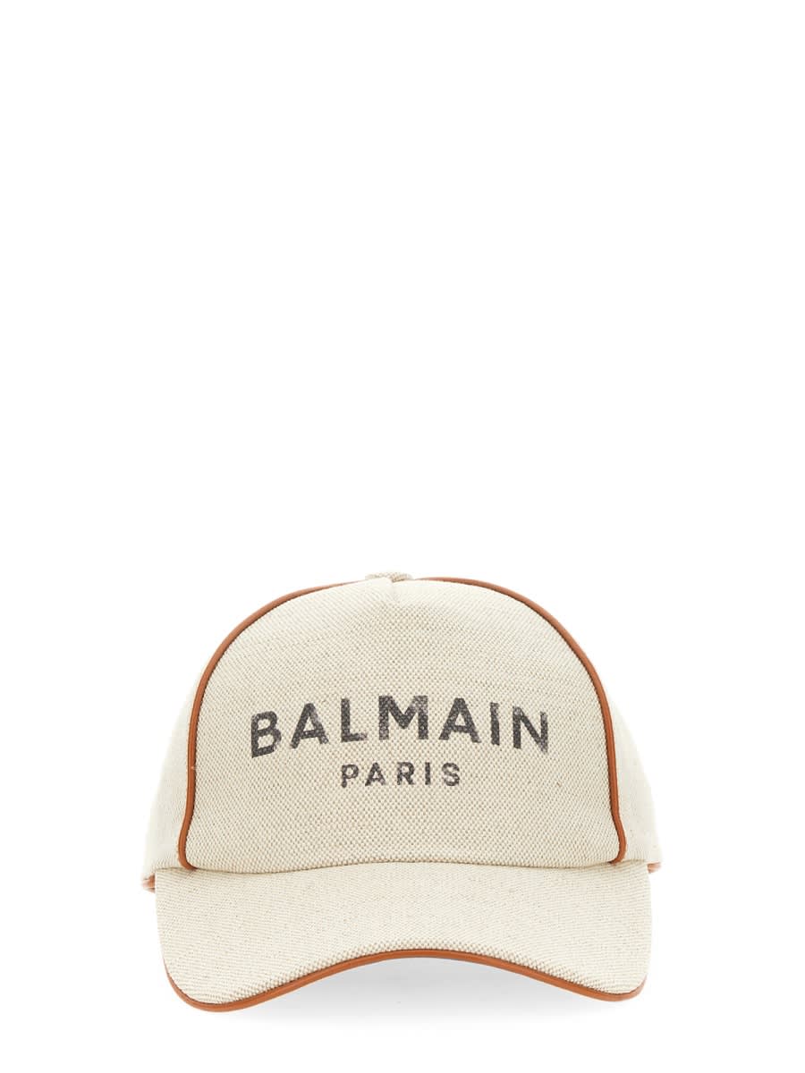 Balmain Baseball Hat With Logo In Naturel/marron