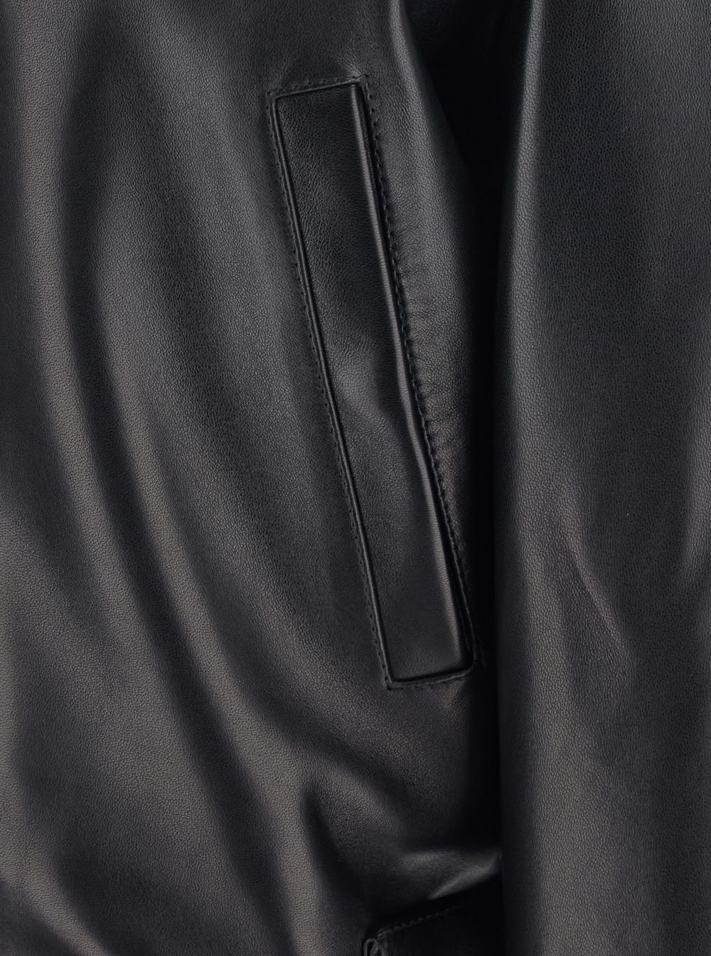 Phoebe Philo Black Cropped Jacket With Removable Fur Collar And Two Front Welt Pockets In Leather Woman In Blue