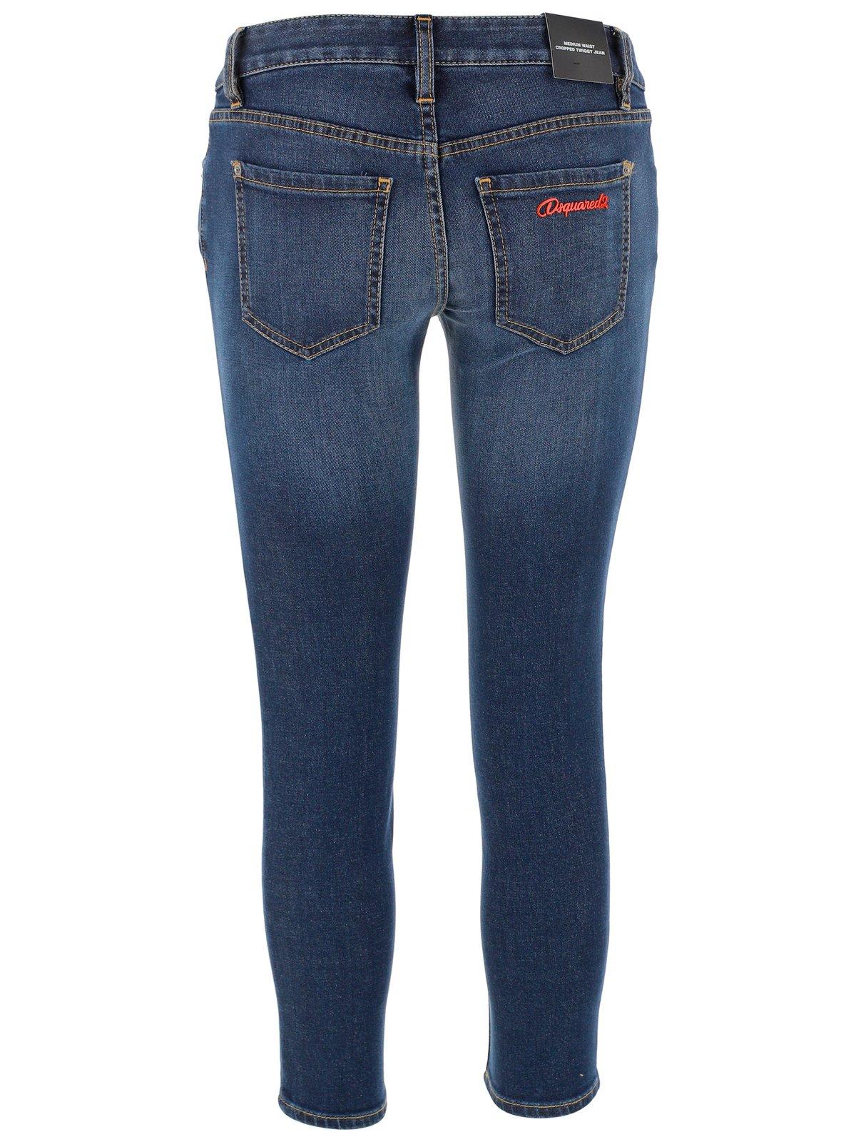 Shop Dsquared2 Logo Appliqué Mid-rise Cropped Jeans In Denim