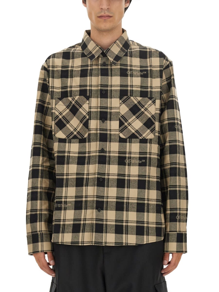 Shop Off-white Check Print Shirt In Beige