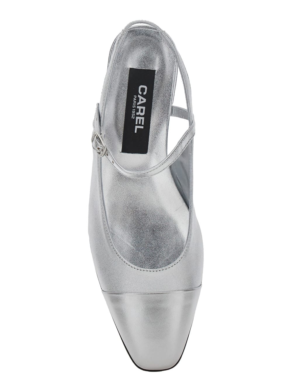 Shop Carel Oceano Silver Colored Slingback Ballet Shoes With Contrasting Toe In Leather Woman In Metallic