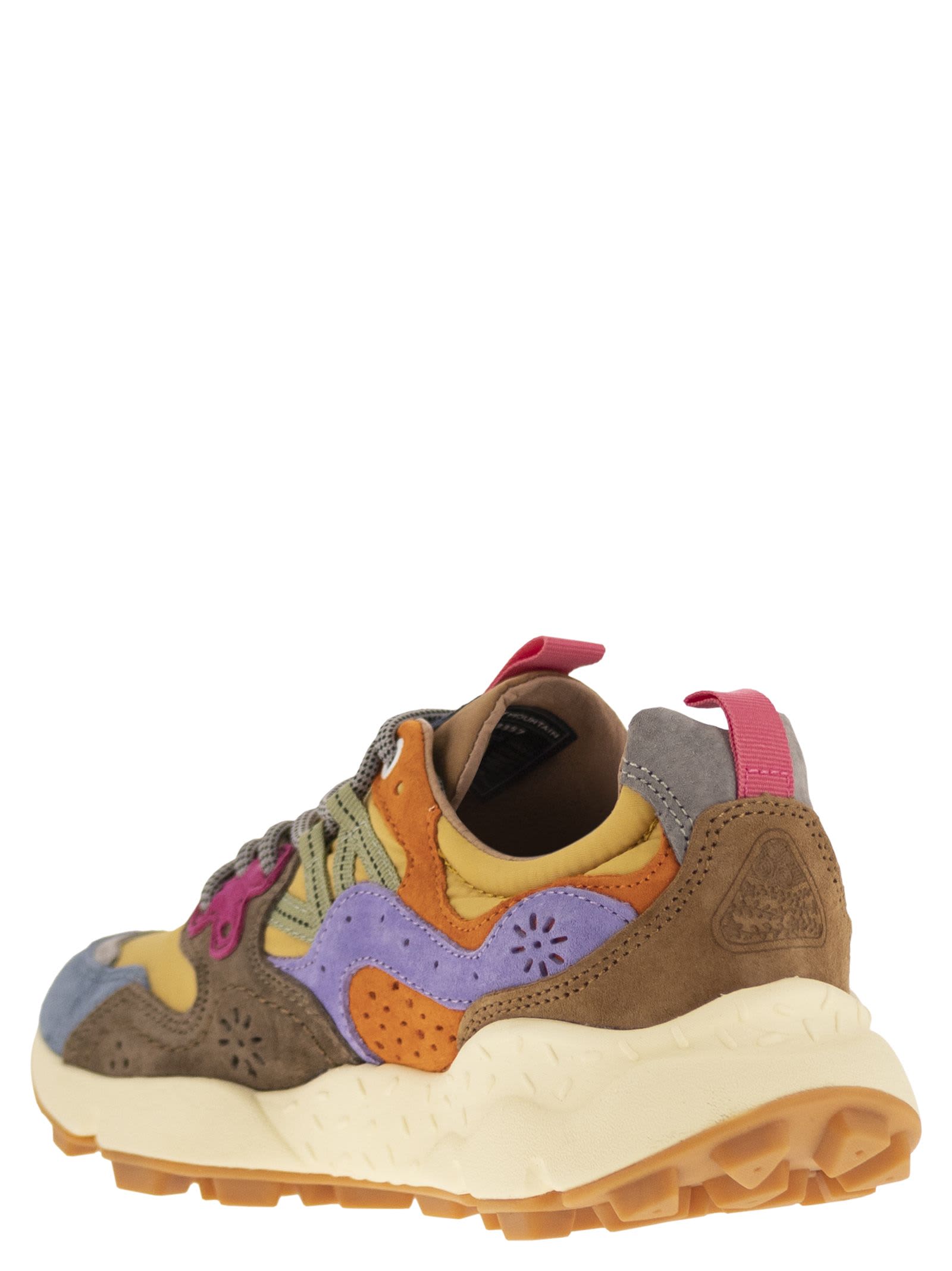 Shop Flower Mountain Yamano 3 - Sneakers In Suede And Technical Fabric In Light Blue/yellow/brown