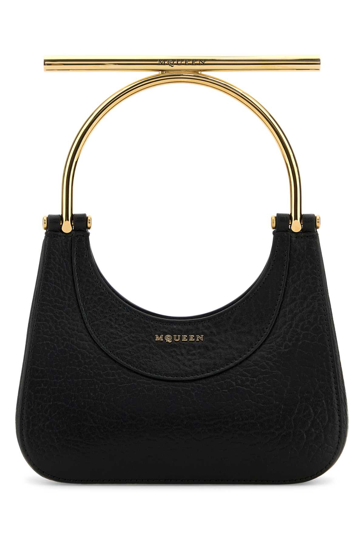 Shop Alexander Mcqueen Black Leather Mini Cross-bar Handbag In Blackgold