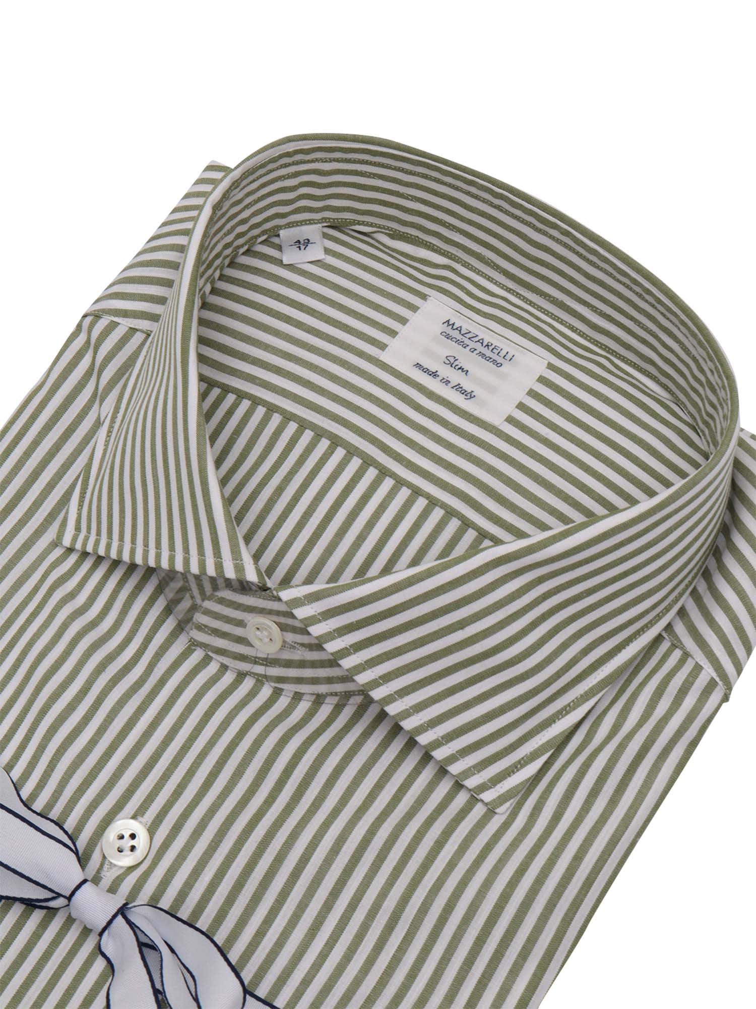 Mazzarelli 100% Cotton Striped Slim Fit Shirt In Green And White