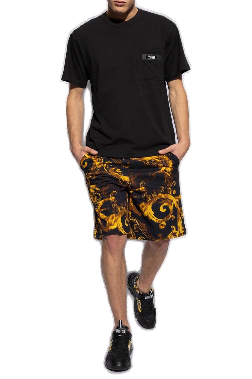 Shop Versace Jeans Couture Barocco-printed Drawstring Track Shorts In Black/yellow