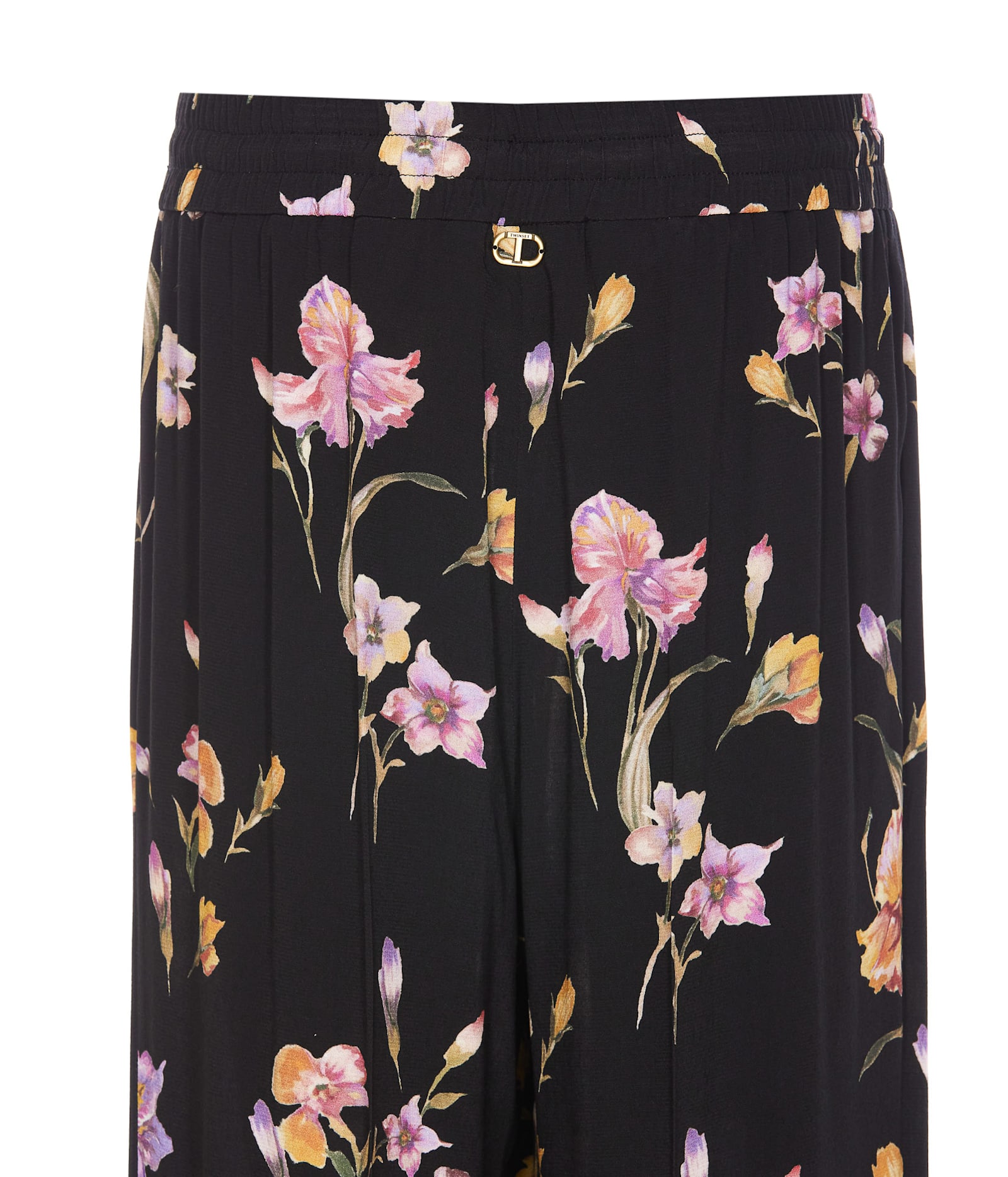 Twinset Black Floral Wide Leg Trousers In Black