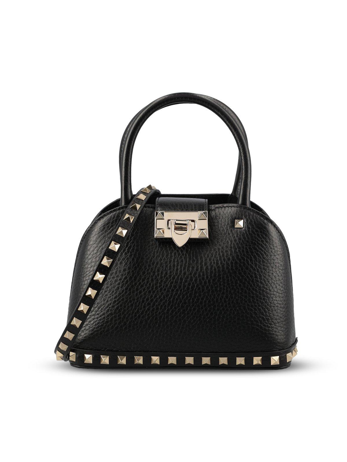 Shop Valentino Garavani Rockstud Foldover Top Tote Bag In Black