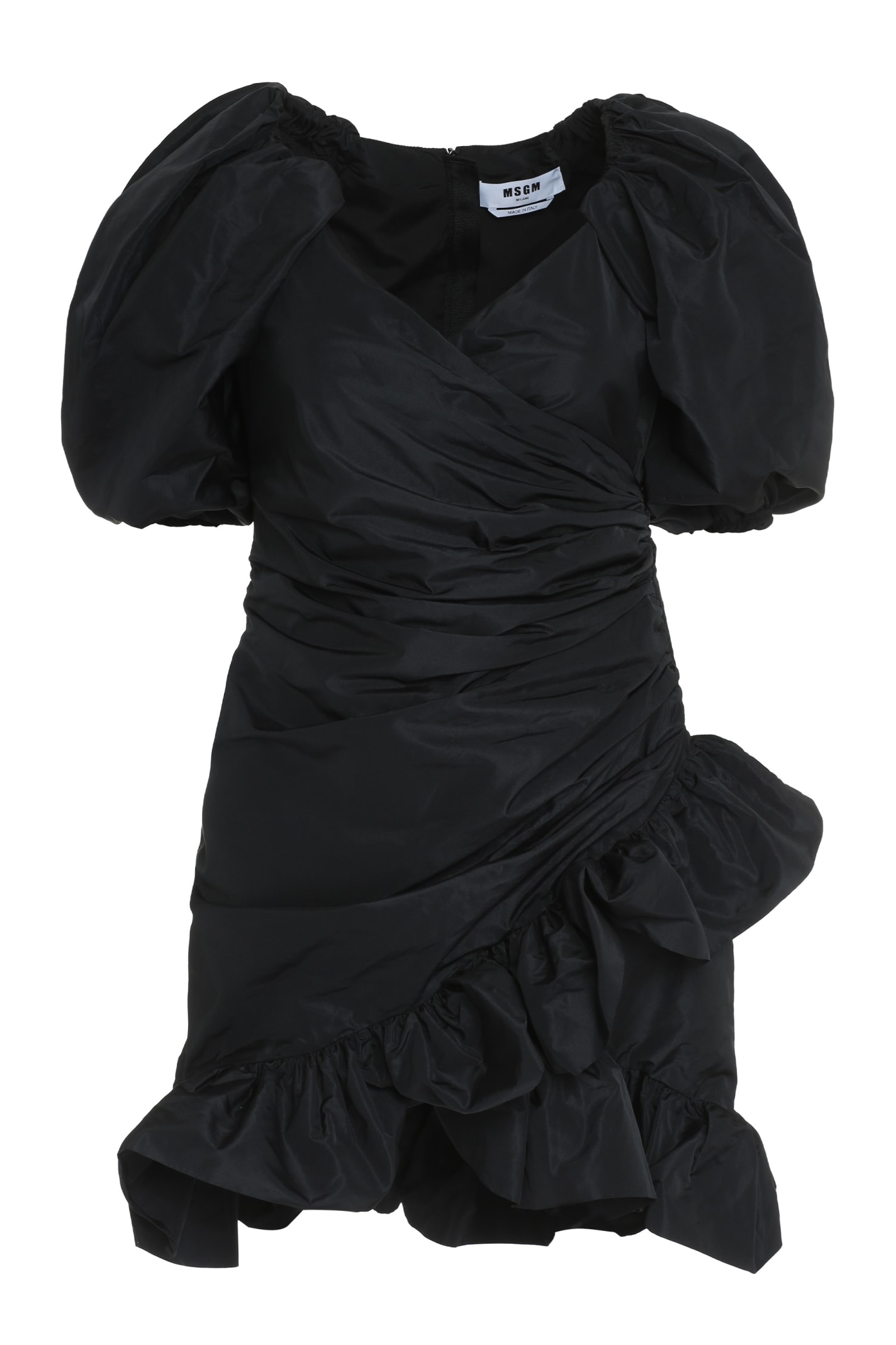 Shop Msgm Puffed Sleeve Dress In Black
