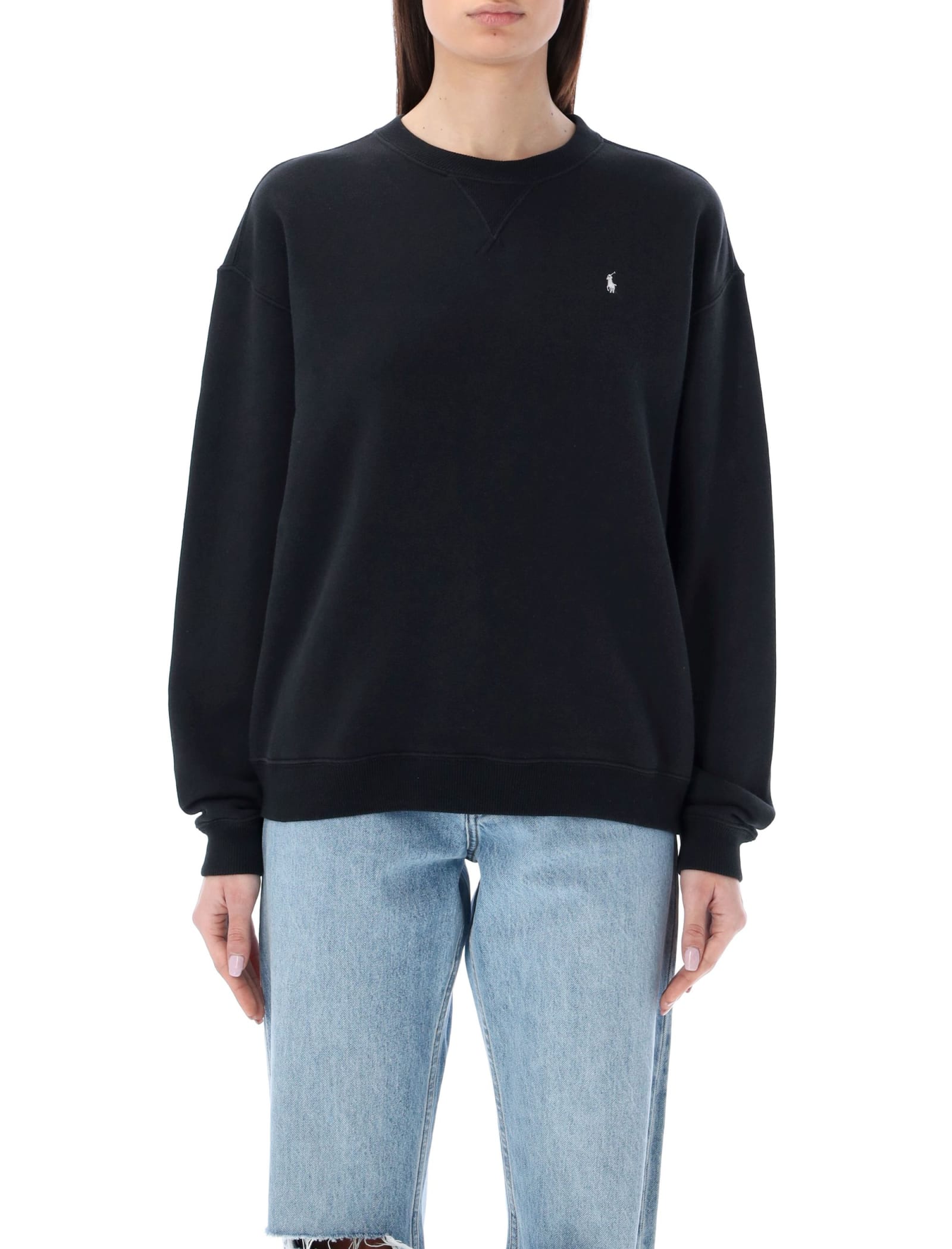 Polo Ralph Lauren Black Cotton Sweatshirt With Iconic Pony Logo In Black