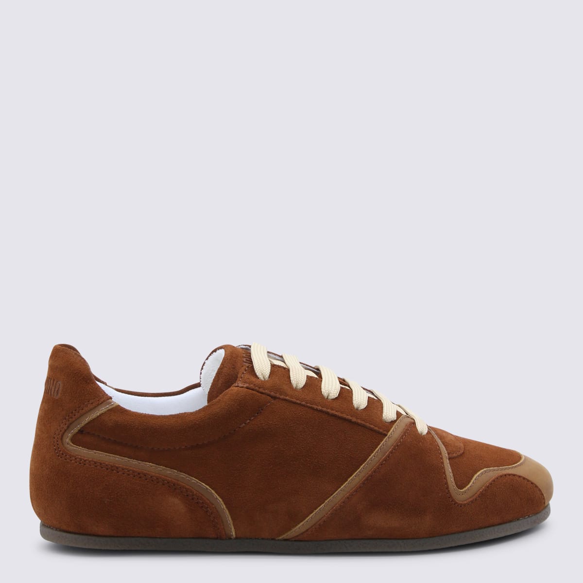Moschino Rust Leather Sneakers In Brown