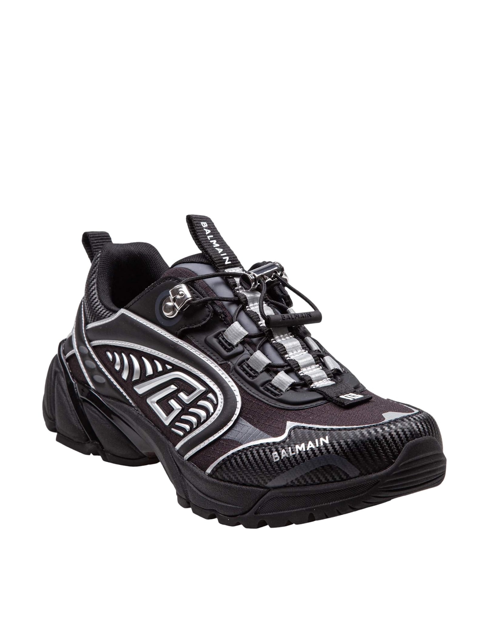 Balmain Cosmic Dust Trainers In Technical Materials In Noir/argent