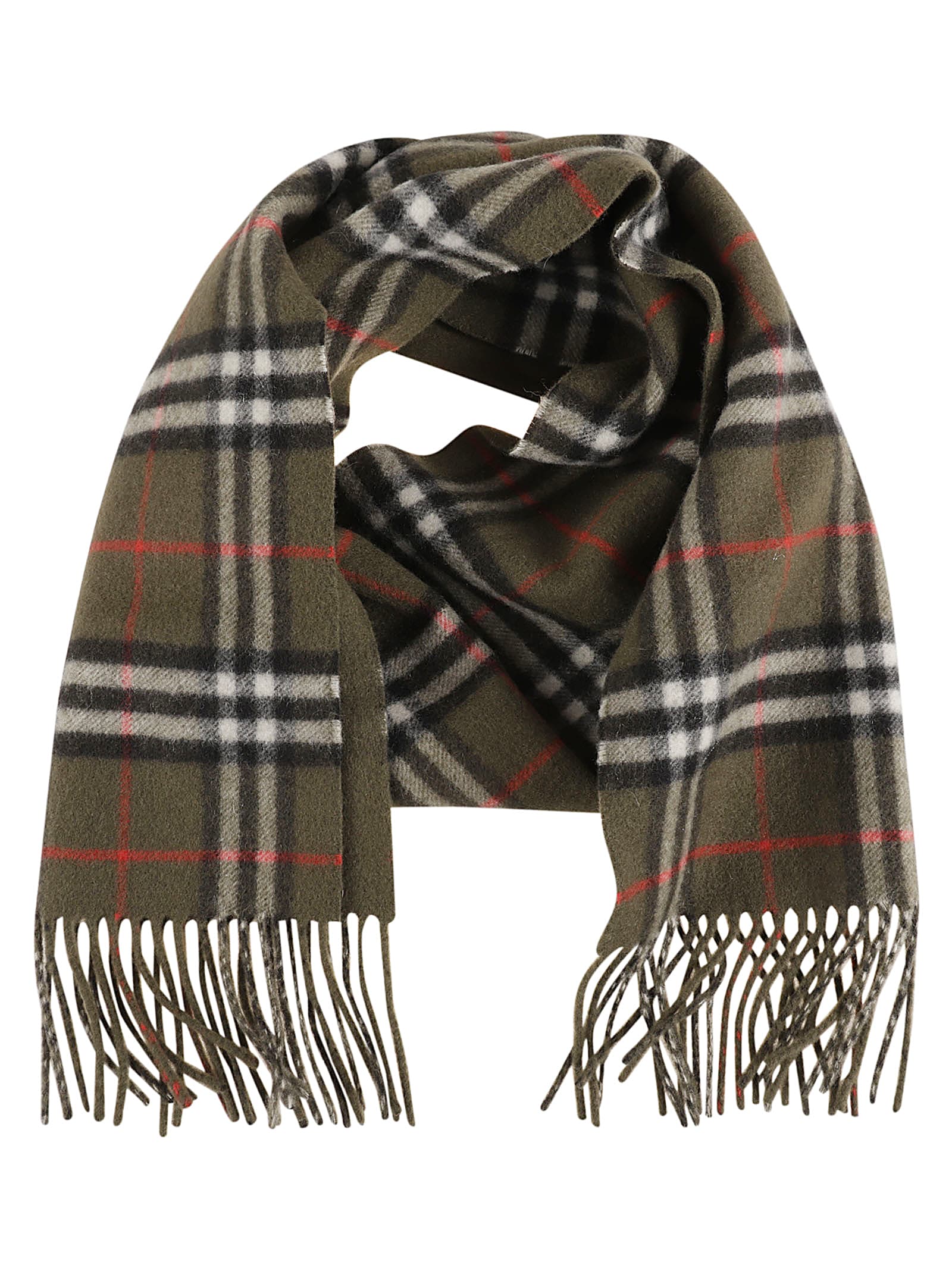 Shop Burberry Check Fringed Scarf In Loch