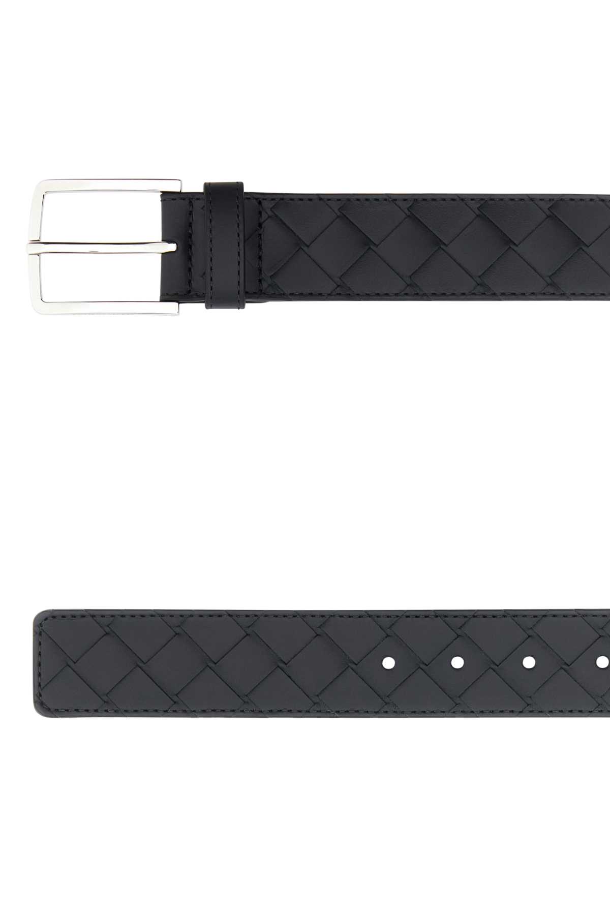 Bottega Veneta Black Leather Belt In Ardesia