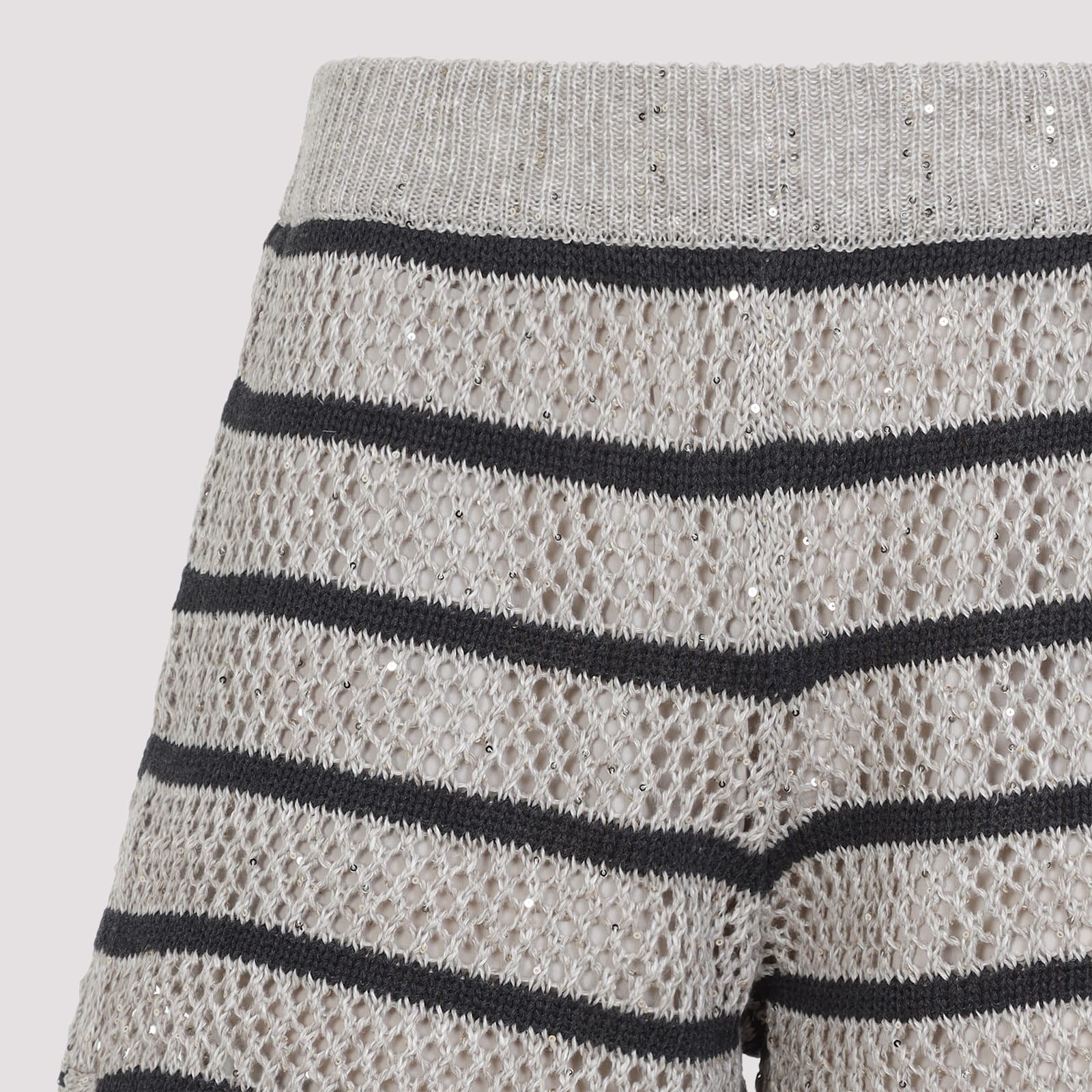 Brunello Cucinelli Striped Knit Short In Beige Freddo