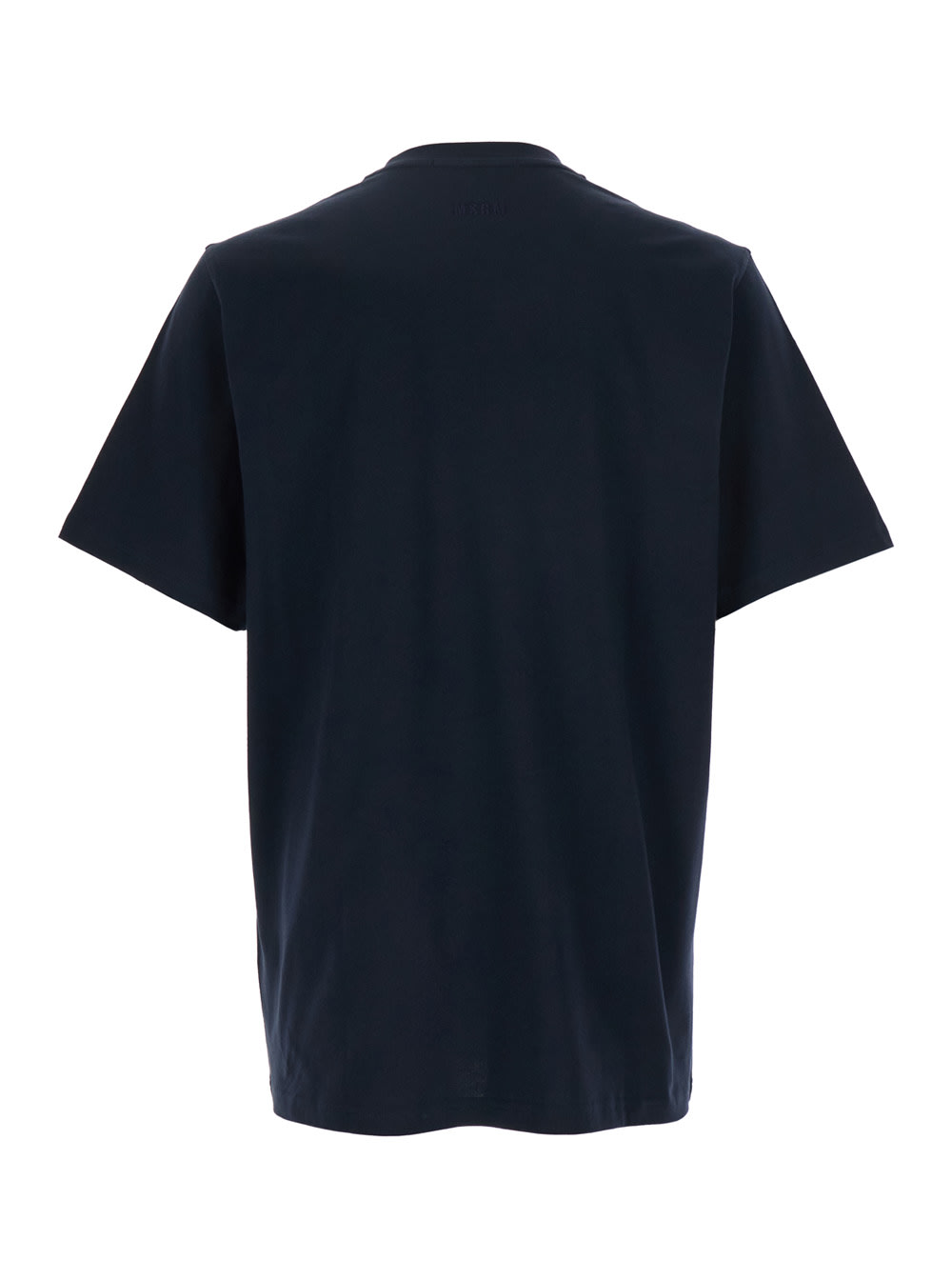 Msgm Blue Crewneck T-shirt With Print On The Front In Cotton Man In Blu