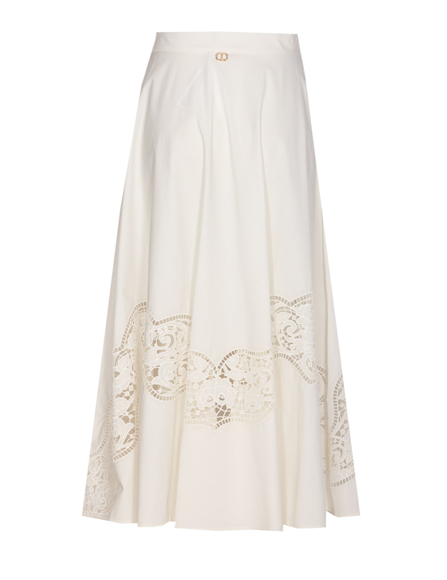 Twinset Twin-set Flared Cotton Poplin Sangallo Skirt In White