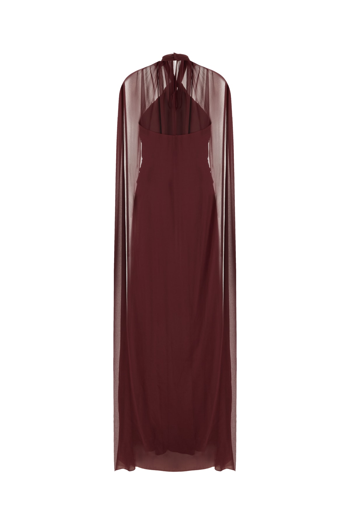 Genny Overlay Cape Draped Halter Neck Dress In Brown
