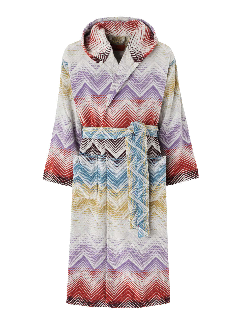marea Multicolor Bathrobe With Hood And All-over Zigzag Motif In Cotton Home