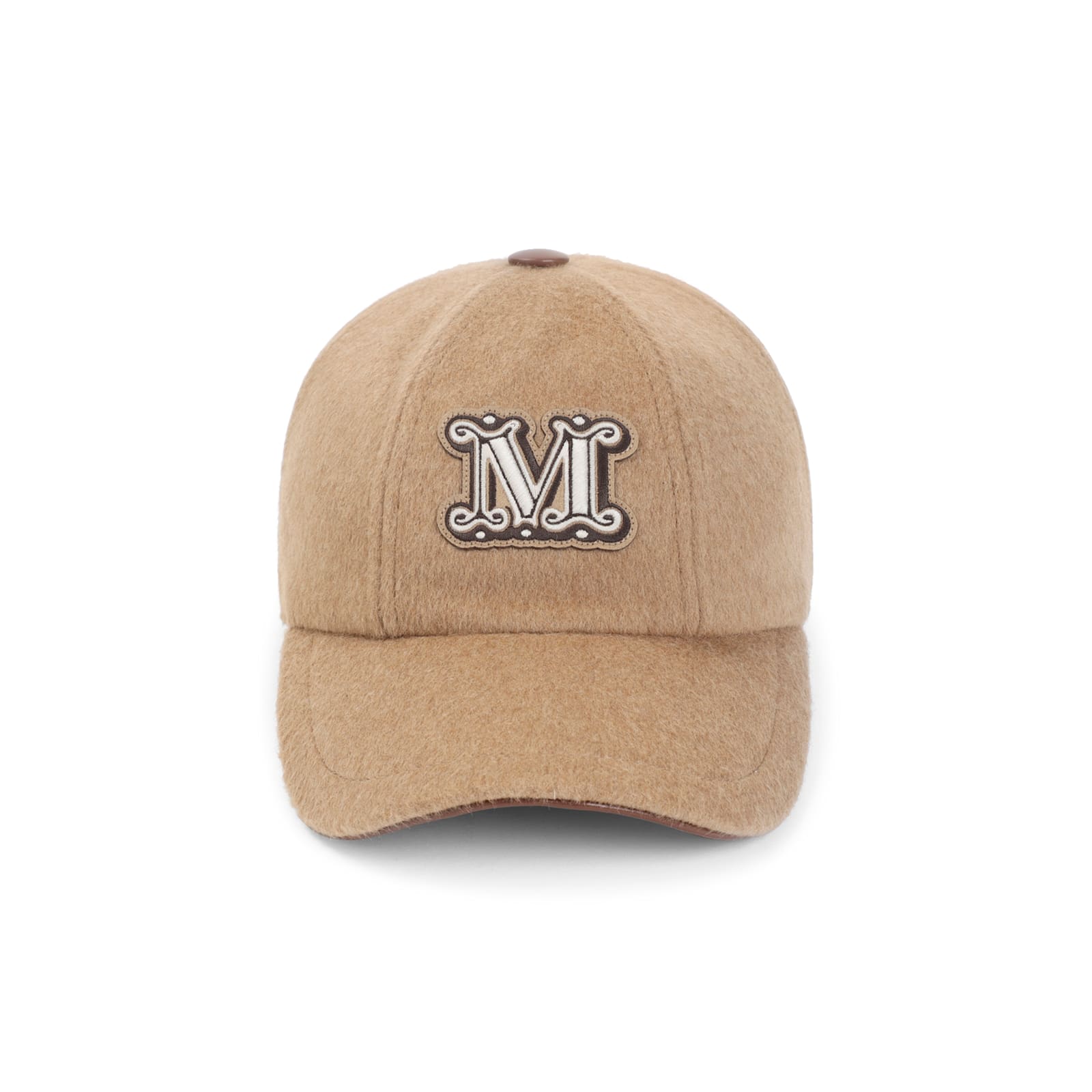 Max Mara Camel Brown Camel Wool Fedora Logo Baseball Hat In Brown