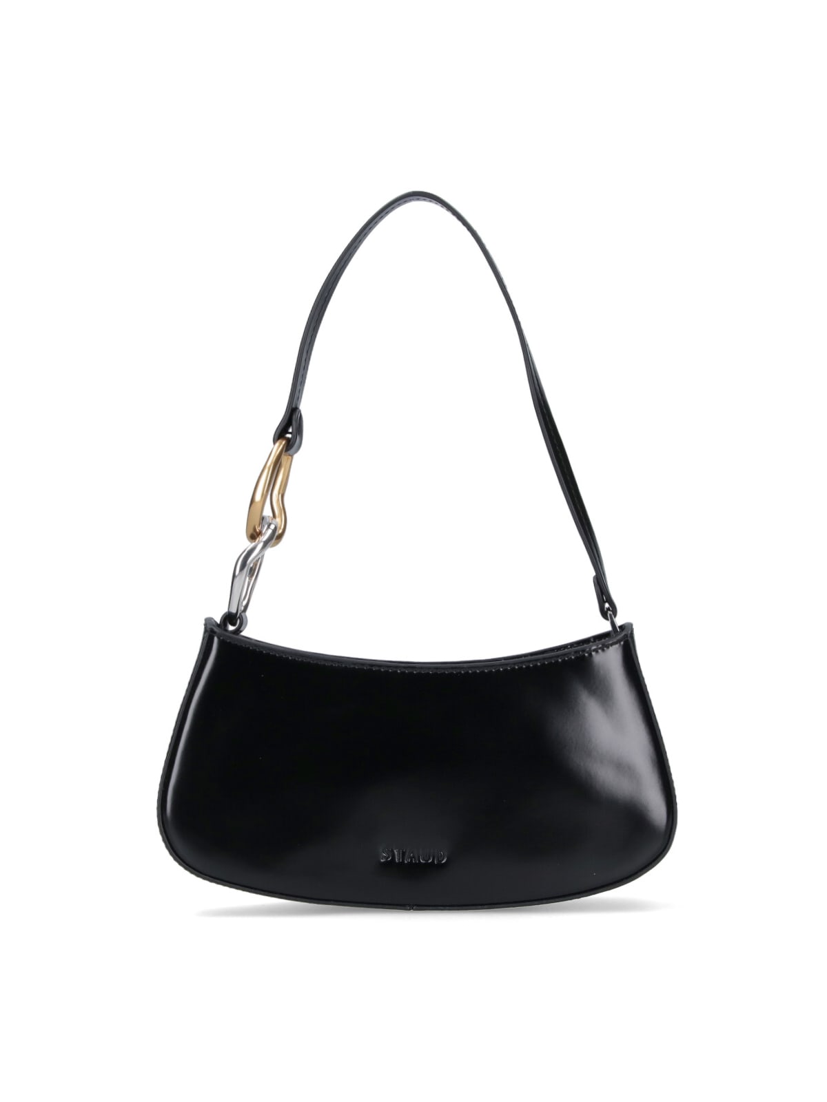 Staud Ollie Polished Leather Top Handle Bag In Black