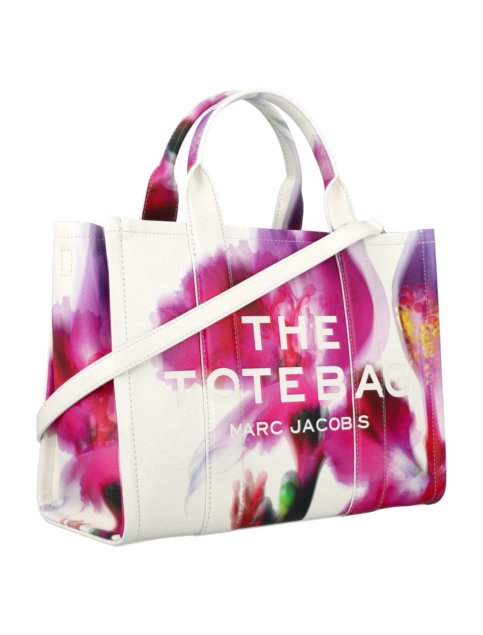 Shop Marc Jacobs The Future Floral Leather Medium Tote Bag In White Multi Flower