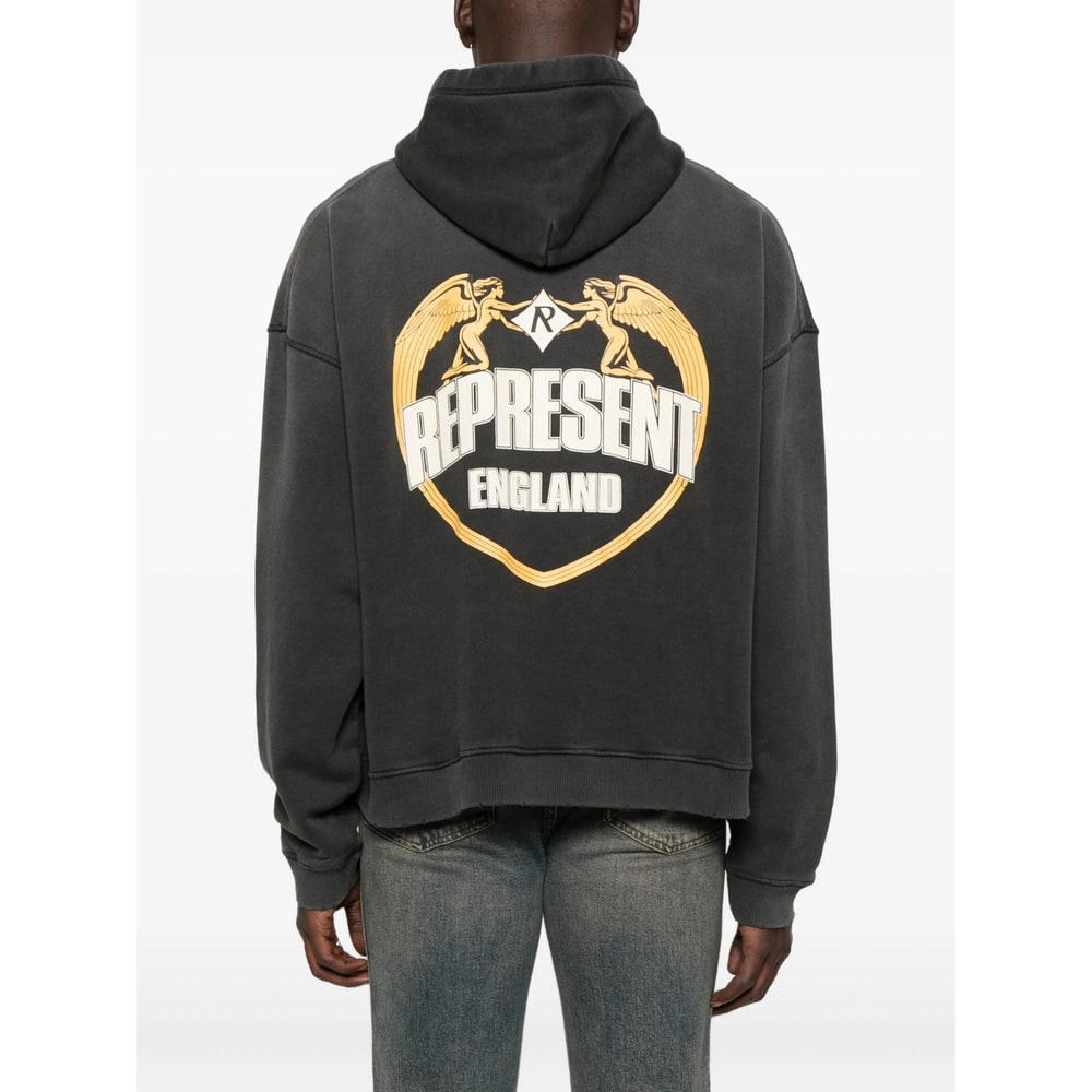 Represent Oversize Distressed Angel Border Graphic Hoodie In Gray
